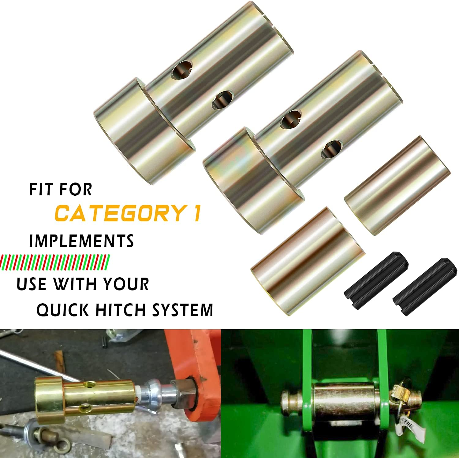 Yoursme 2 Pairs of Cat 1 Quick Hitch Adapter Bushing Kit Fits Category 1 3-Point Hitch Tractors Replace TK95029 image number 2