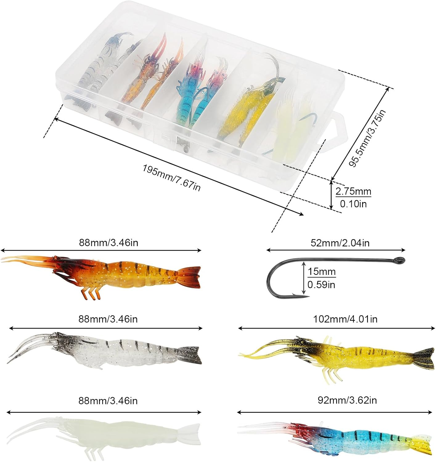 Origlam 10Pcs Soft Baits for Shrimp Baits Soft Silicone Shrimp Fishing Lure Artificial Bait Fishing Hooks Jigs with Hooks for Trout Bar Salmon image number 3