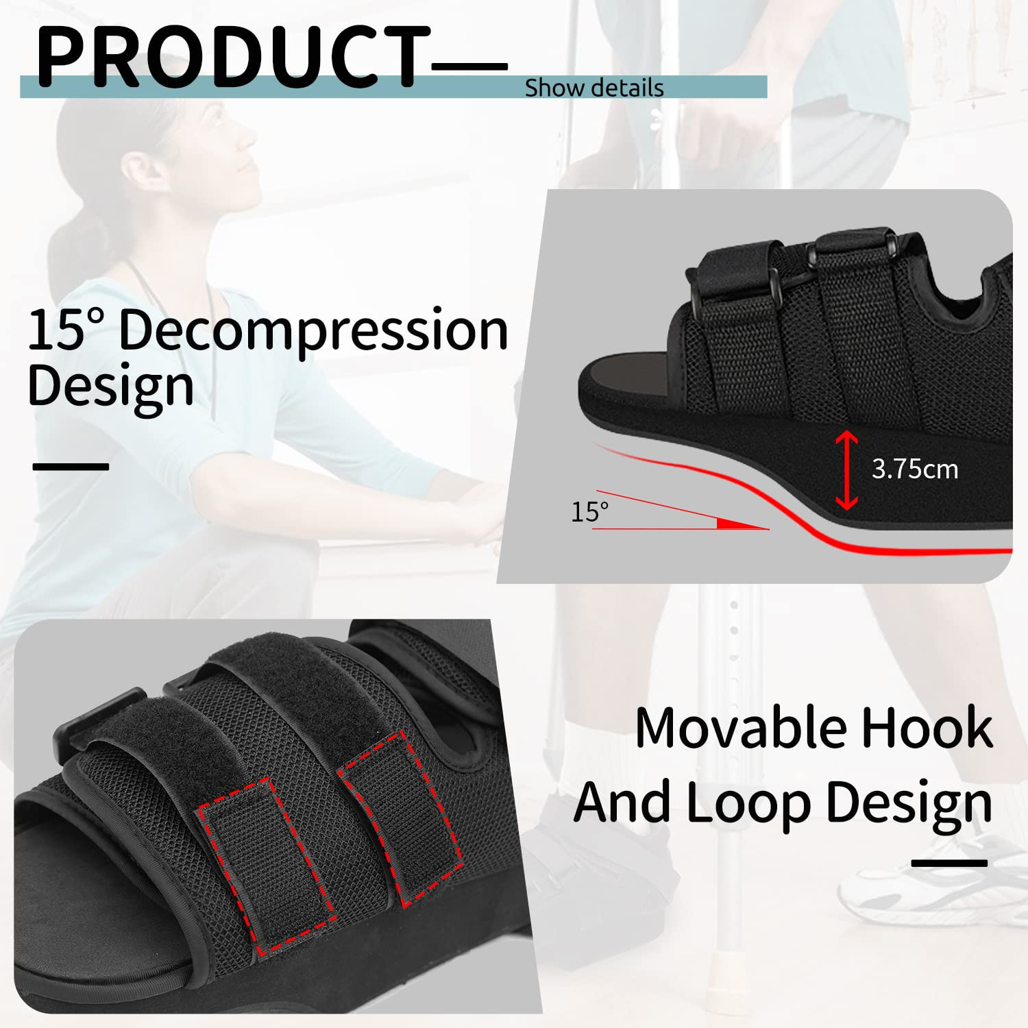 Post Op Recovery Shoe Adjustable Medical Walking Shoe Forefoot Off-Loading Healing Shoe for Post Surgery or Operation Support, Broken Foot, Bunions Broken Big Toe Surgery Forefoot Splint (M)