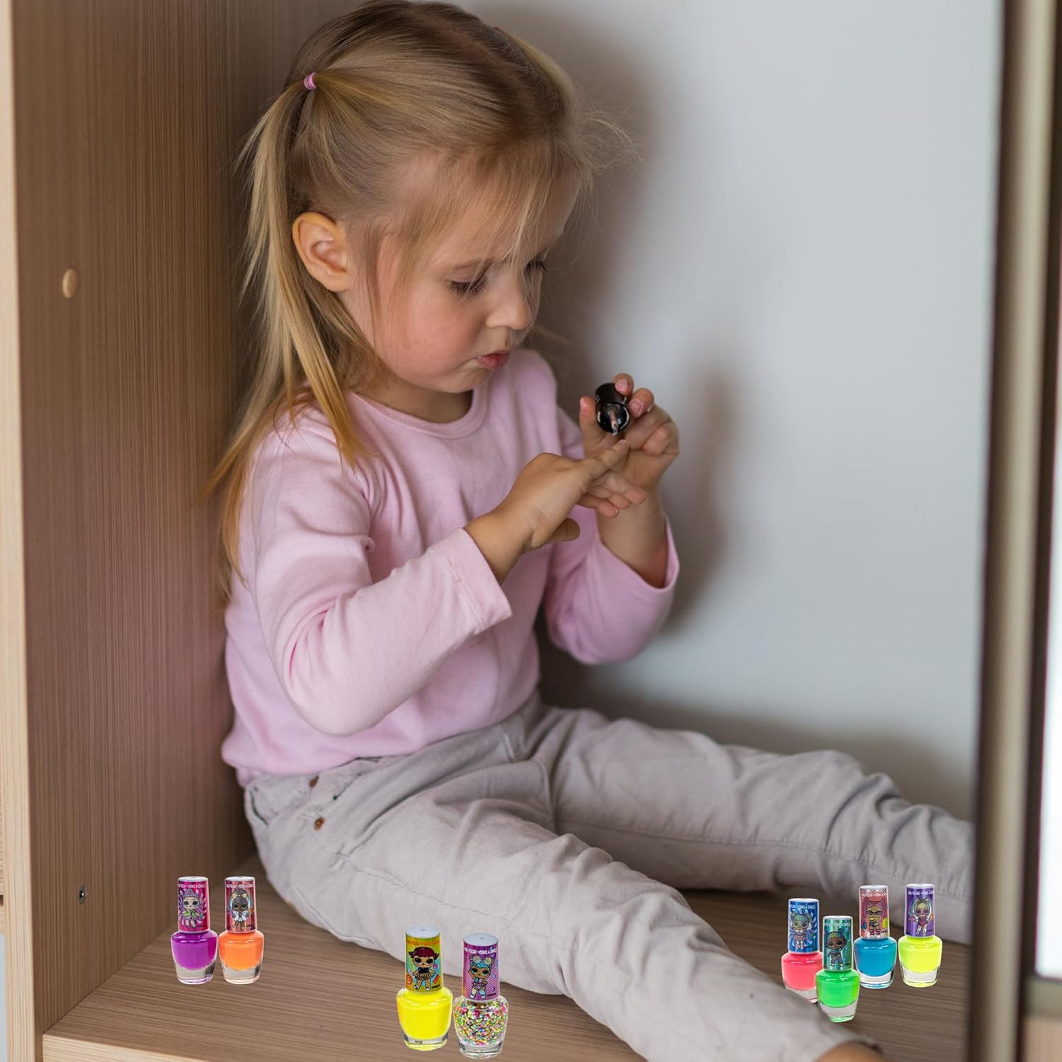 L.O.L Surprise! 8 Pc Non Toxic Nail Polish Set for Kids with Nail Dryer | Peelable Nail Varnish Kit for Ages 3+ by Townley Girl
