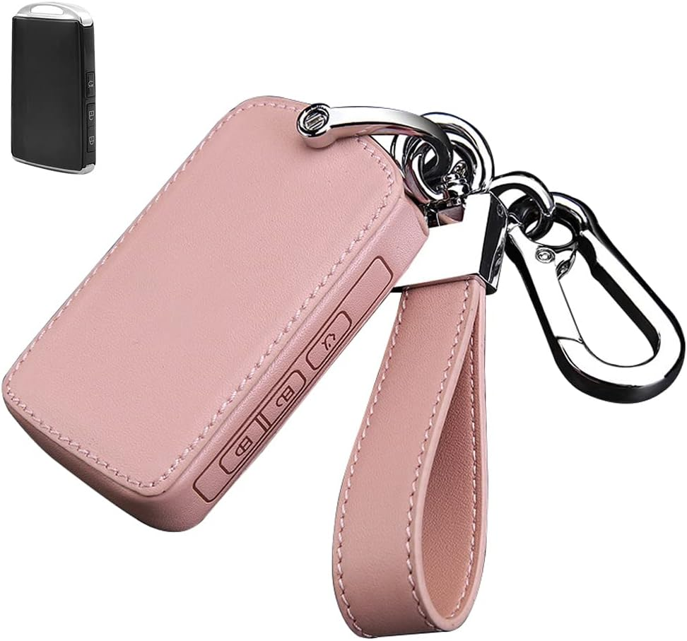 Ontto Leather Car Key Fob Cover Fit for Mazda 3, Alexa Keyring for Mazda 3, CX-30, CX-5, CX-9, 3 Sedan 2019 2020 Accessories Key Case Key Holder Keychain Protector 3 Buttons Pink image number 6