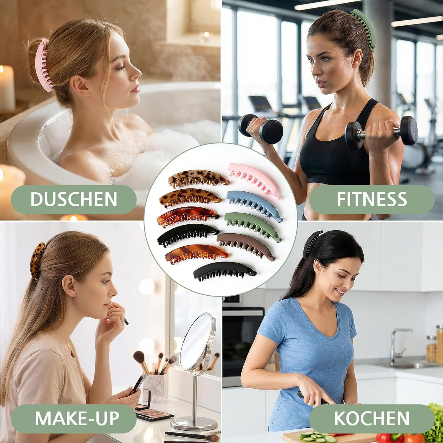 Nhgkju Set of 10 Banana Clips Hair Clips &ndash; 10 Colours (Black, Pink, Military Green and Much More) &ndash; 13 X 3 Cm Size &ndash; ABS Resin Material with Matte Elastic Varnish &ndash; Dense Scratches for Secure Hair