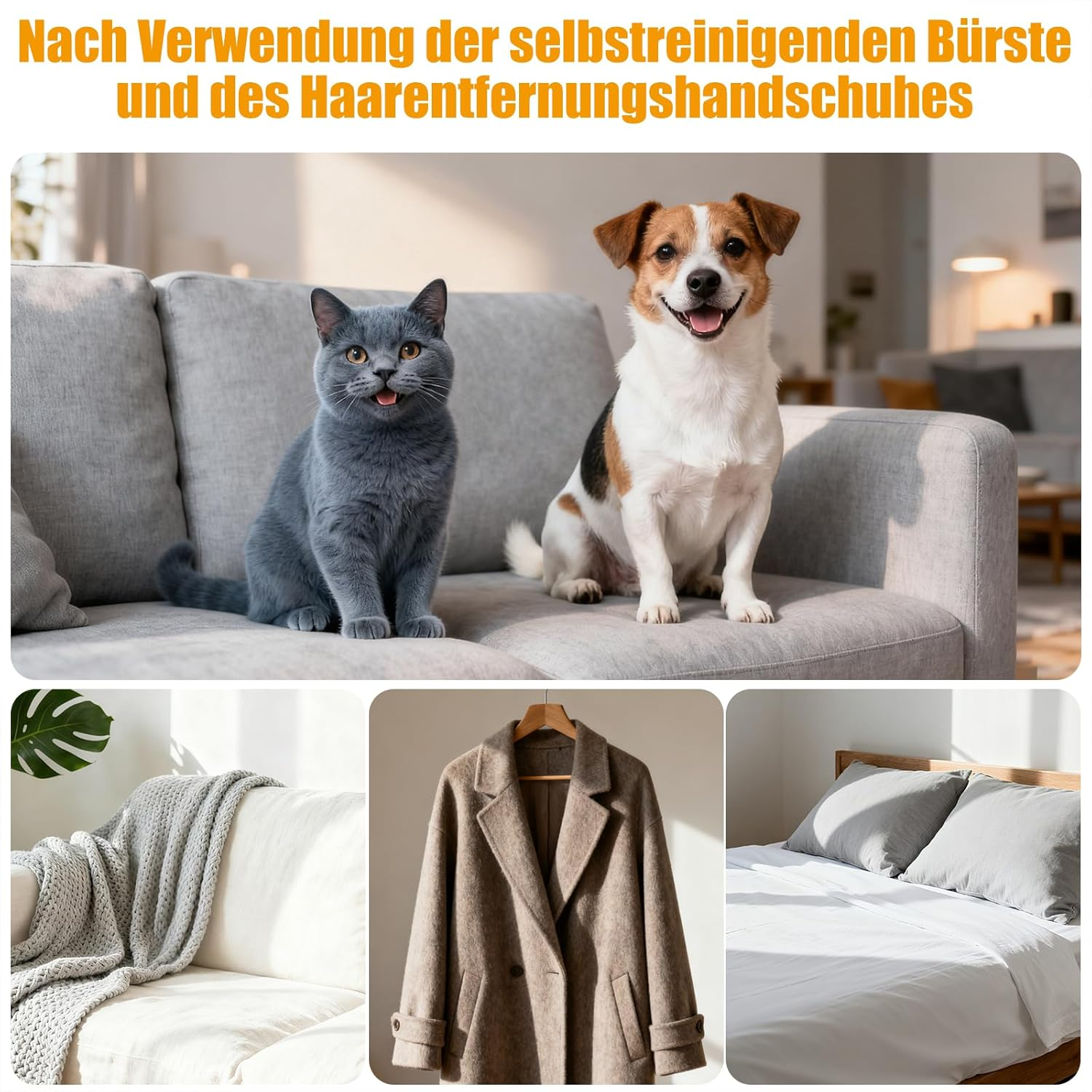 Pack of 2 Pet Hair Remover Gloves & Cat Brush Dog Brush with One-Click Cleaning, Double-Sided Fur Glove for Dogs and Cats, with Anti-Static, Undercoat Brush for Long Hair, Short Hair