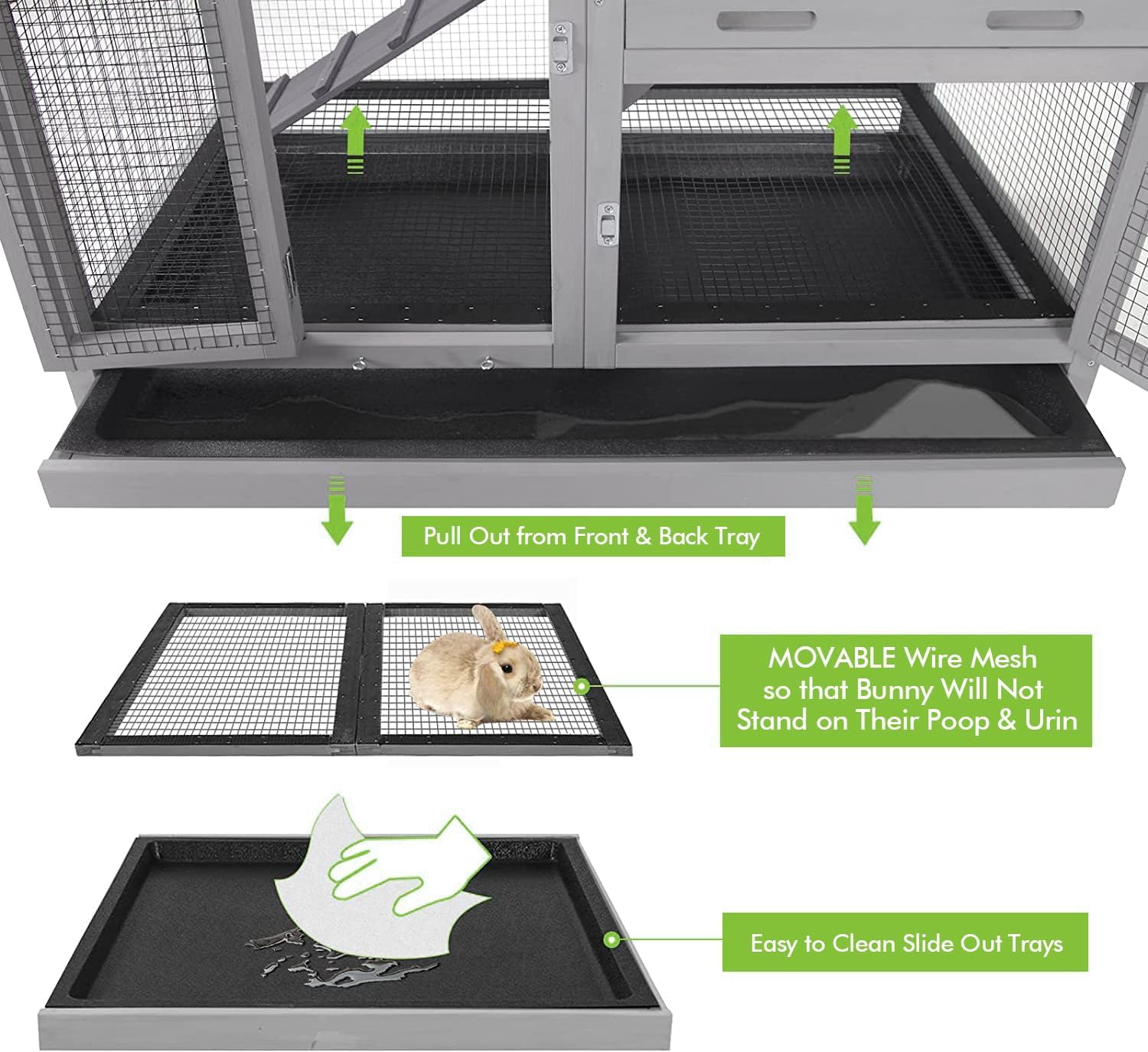 Wooden Rabbit Hutch Guinea Pig Hutch, Bunny Cag Indoor Bunny Hutch with Run Outdoor Rabbit House in Asphalt Roof Small Animal House image number 1