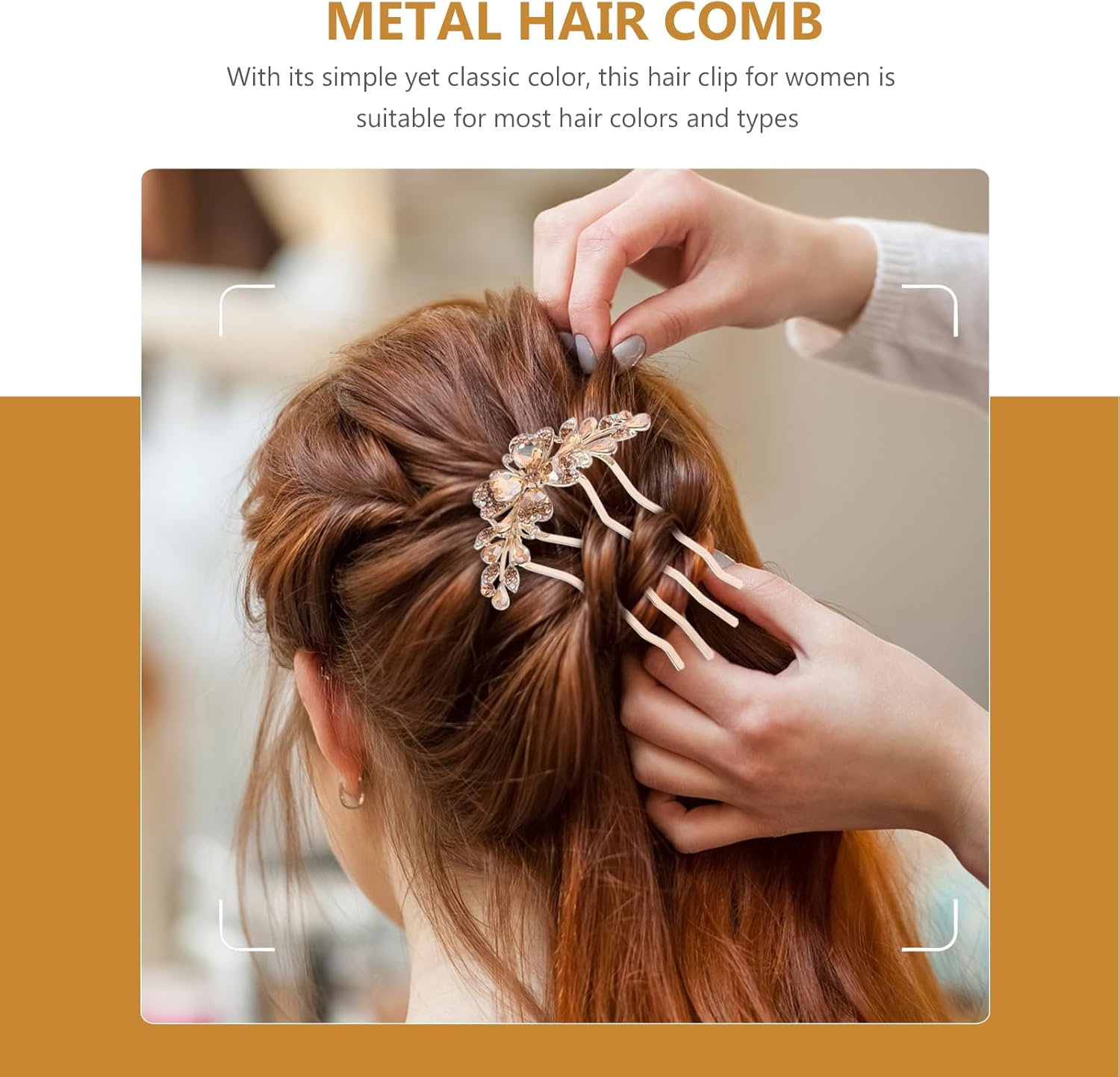 LOGOFUN Crystal Hair Side Comb Rhinestone Hair Comb Wedding Bride Updo Side Comb Bridal 4-Prong Hairpin for Women Girls Hair Accessory - Champagne Color image number 2