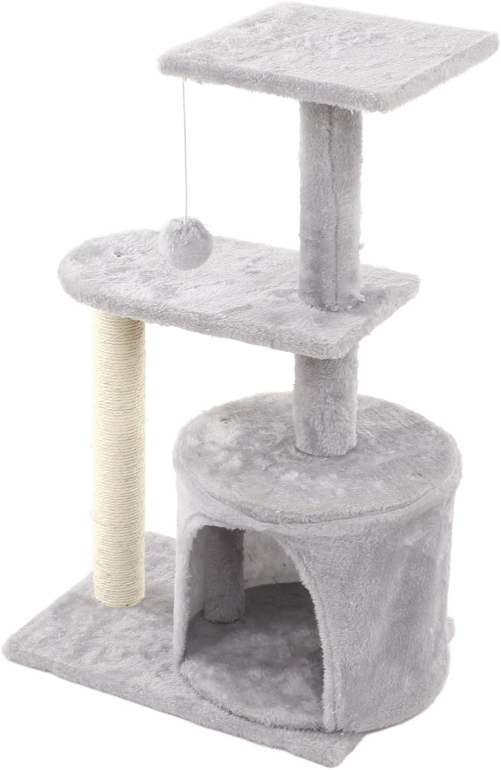 Cat Tree House, Soft Plush Cat Activity Tree with Hanging Plush Balls, Spacious Space Multi Layer Cat Scratching Tower Toy Supplies Cat Scratcher Post for All Seasons