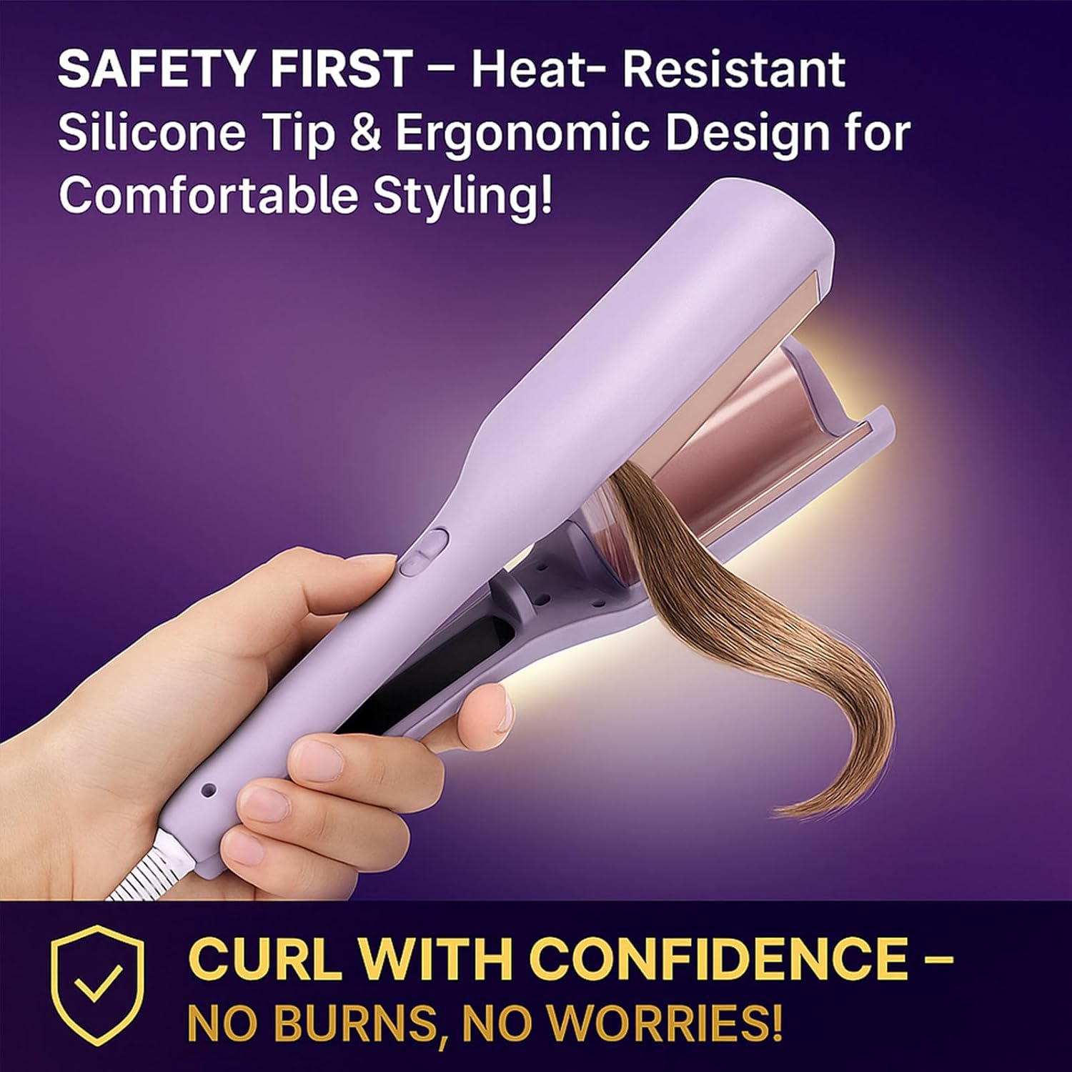Homessencials Hair Styling Tool with Negative Ionic Technology &ndash; 3D Curling Iron for Frizz-Free Curls, Quick Heat in 15 Seconds, Adjustable Temperature for Smooth Waves, Beach Curls & French Style, Ideal for Home, Travel & Professional Use (B) - C image number 7