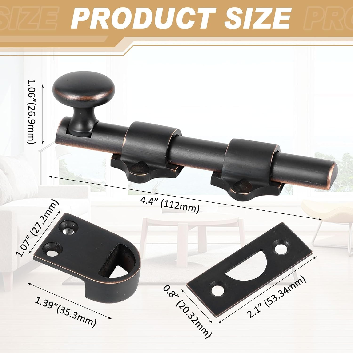 Tandefio 2 Pcs Dutch Door Bolt 4 Inch Surface Bolt Sliding Door Locks Hardware Solid Brass Latch, Attic Latch for Dutch Slide Barn(Bronze) image number 3