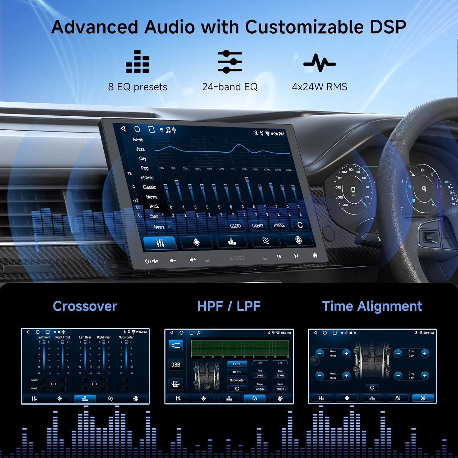 ATOTOZONE A5L 10Inch Android Double DIN & Single DIN Adaptive Car Stereo, Floating Display Screen, Wireless Carplay&Android Auto, Wifi/Usb/Bluetooth Tethering, Mirrorlink, DSP/FM/RDS, 2G+32G