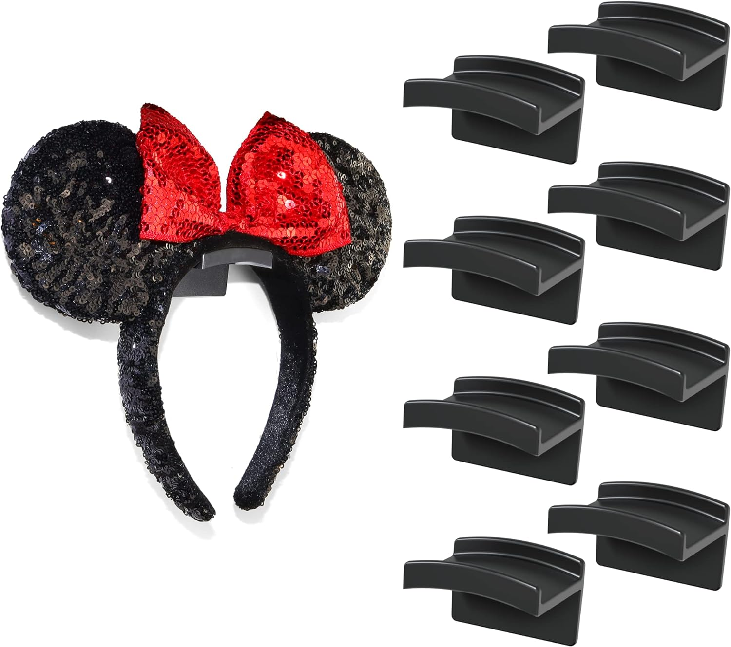 Modern JP Adhesive Hooks for Disney Ears (8-Pack) - Minimalist Disney Ear Holder, No Drilling Headband Holder Design, Strong Hold Headband Organizer - USA Patented, Black - 16, Grey image number 2