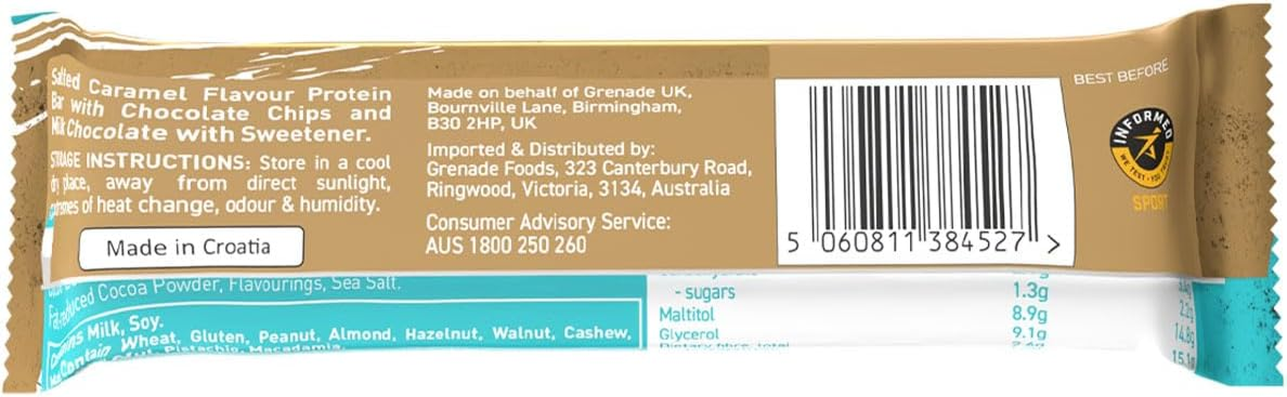 Grenade High Protein, Low Sugar Bar - Chocolate Chip Salted Caramel, 12 X 60 G image number 1