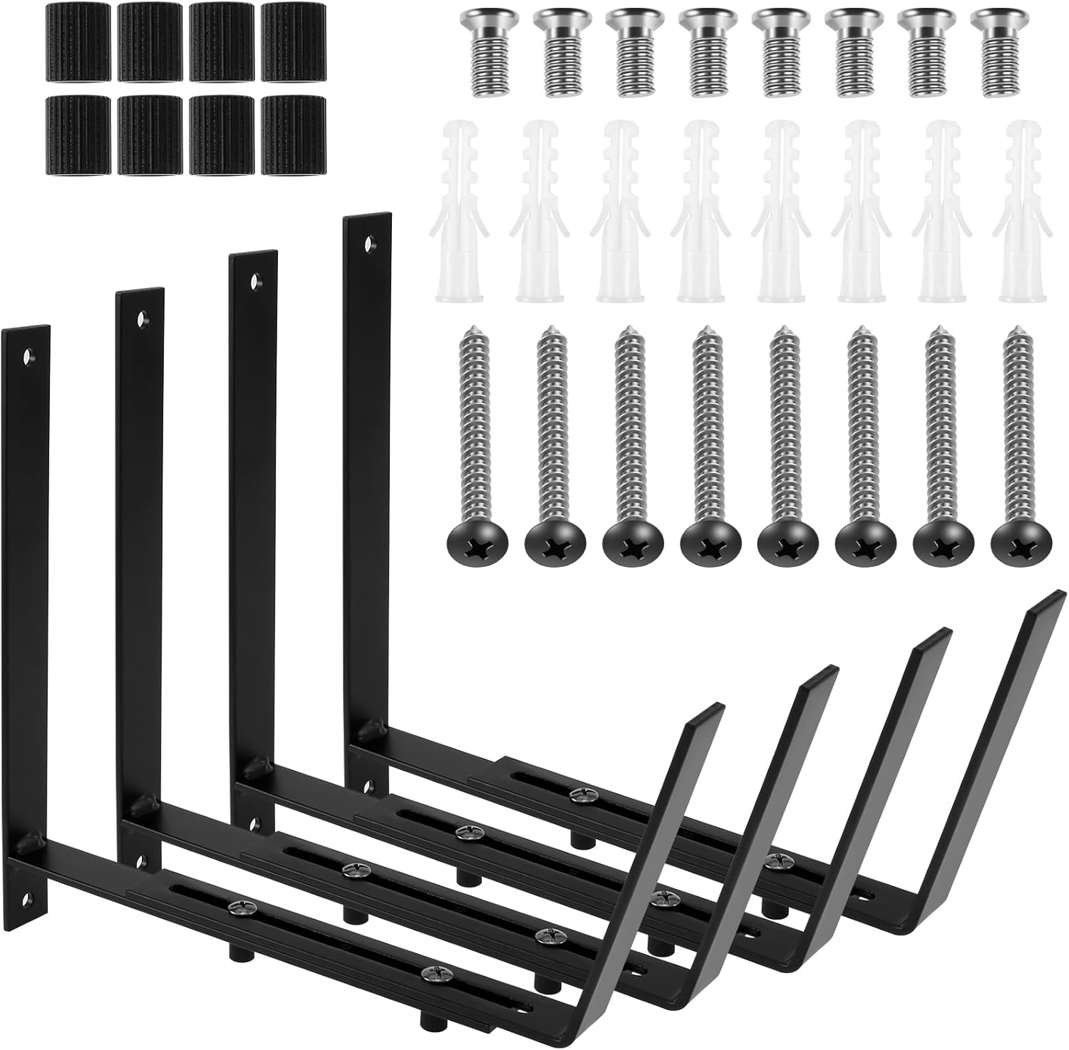 4 Pack Flower Window Box Brackets , Adjustable Wall Mount Planter Box Bracket , Heavy Duty Iron Flower Box Holder，For Railings Deck Windowsills Gardens Fences and Balconies