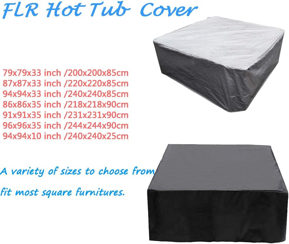 FLR 79&rdquo;L X 79&rdquo;D X 33&rdquo;H Hot Tub Cover Outdoor SPA Covers Swimming Pool Waterproof Dust Proof Cover (Black, 91X91X35 Inch) image number 4