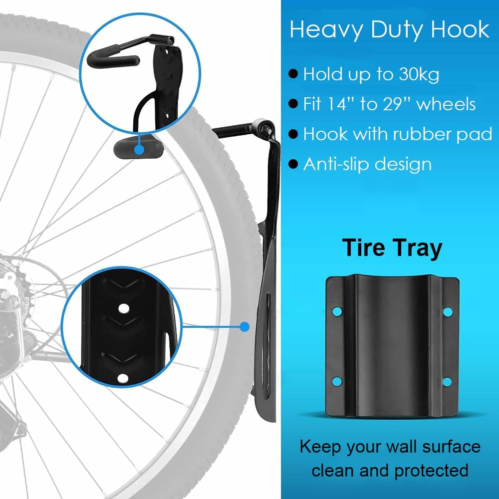 4-Pack Bike Rack, Garage Wall Mount Bike Hanger Storage System, Vertical Bike Hook for Indoor Shed, Easily Hang and Detach, Holds up to 30Kg image number 5