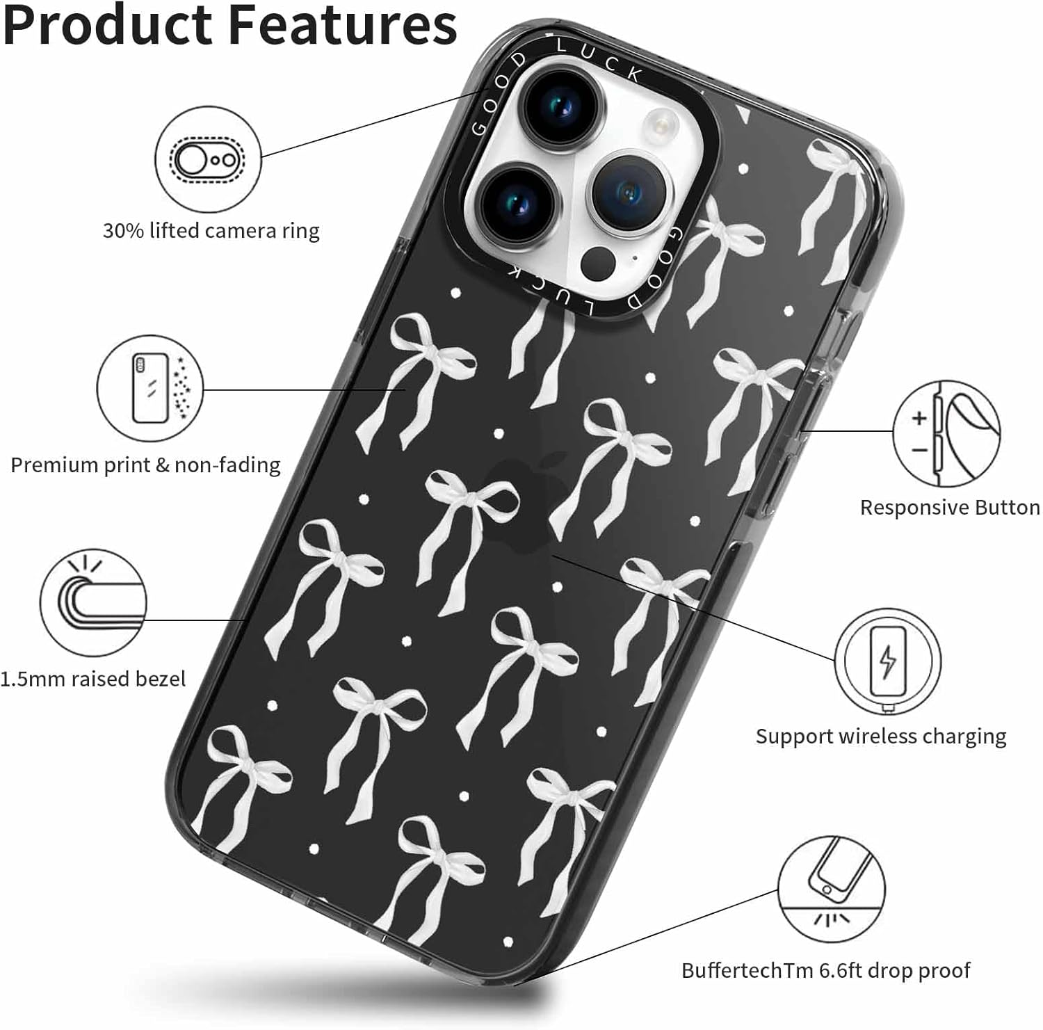 Xylota 2 X Transparent Mobile Phone Case for Iphone 16 Pro 6.3 Inch Case, Transparent Case Pattern Aesthetic Bows Girls Women Protective Case Soft Silicone TPU Bumper Shockproof Cover for Iphone 16 image number 4