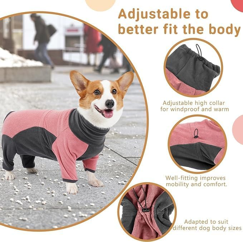 Dog Winter Coat Warm Fleece Jacket for Small Medium Large Dog Full Body Dog Onesie with Legs Adjustable Pet Cold Weather Bodysuit Pink/Grey (L)