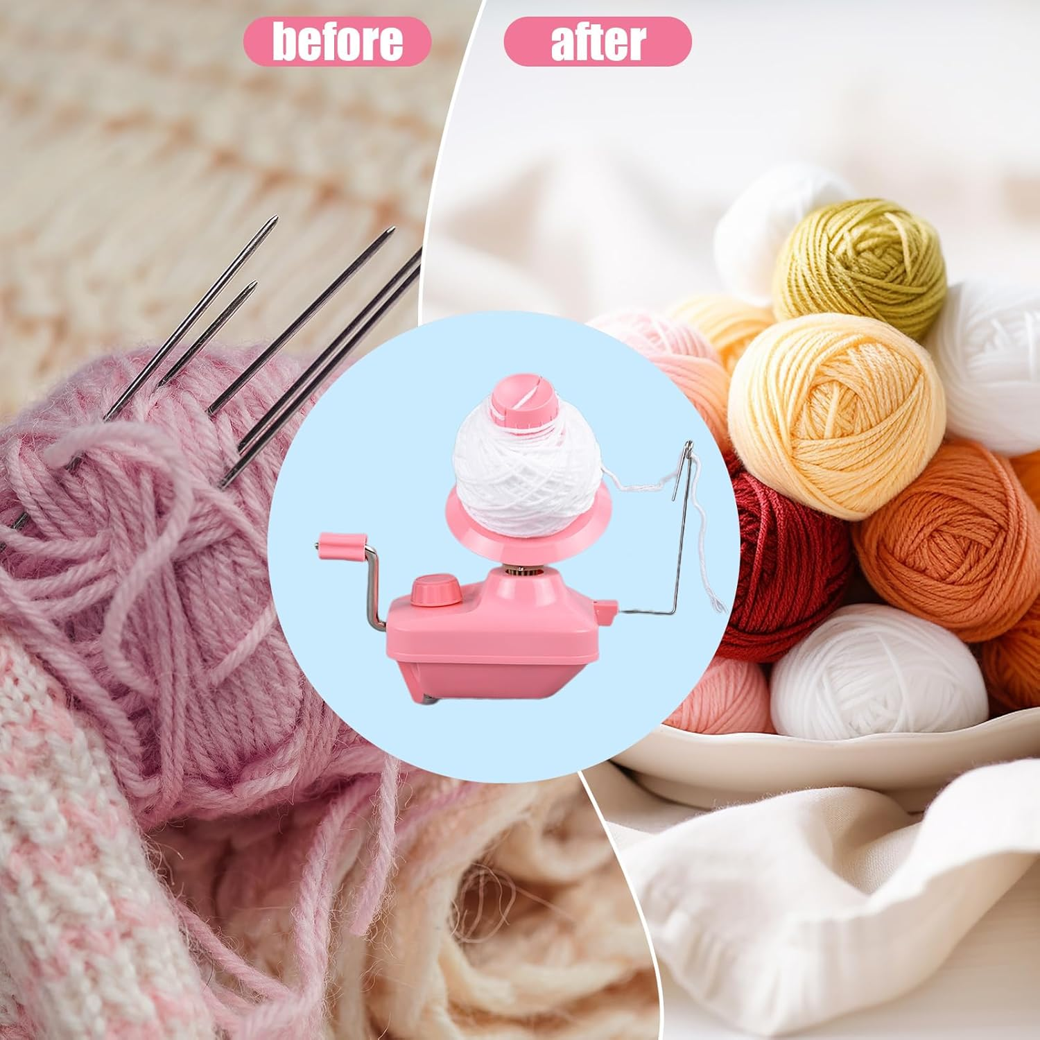 Yarn Ball Winder with Handle, Lightweight Portable Reusable Manual Wool Yarn Winder, Plastic Material, Ideal for Yarn, Wool, Fiber, String