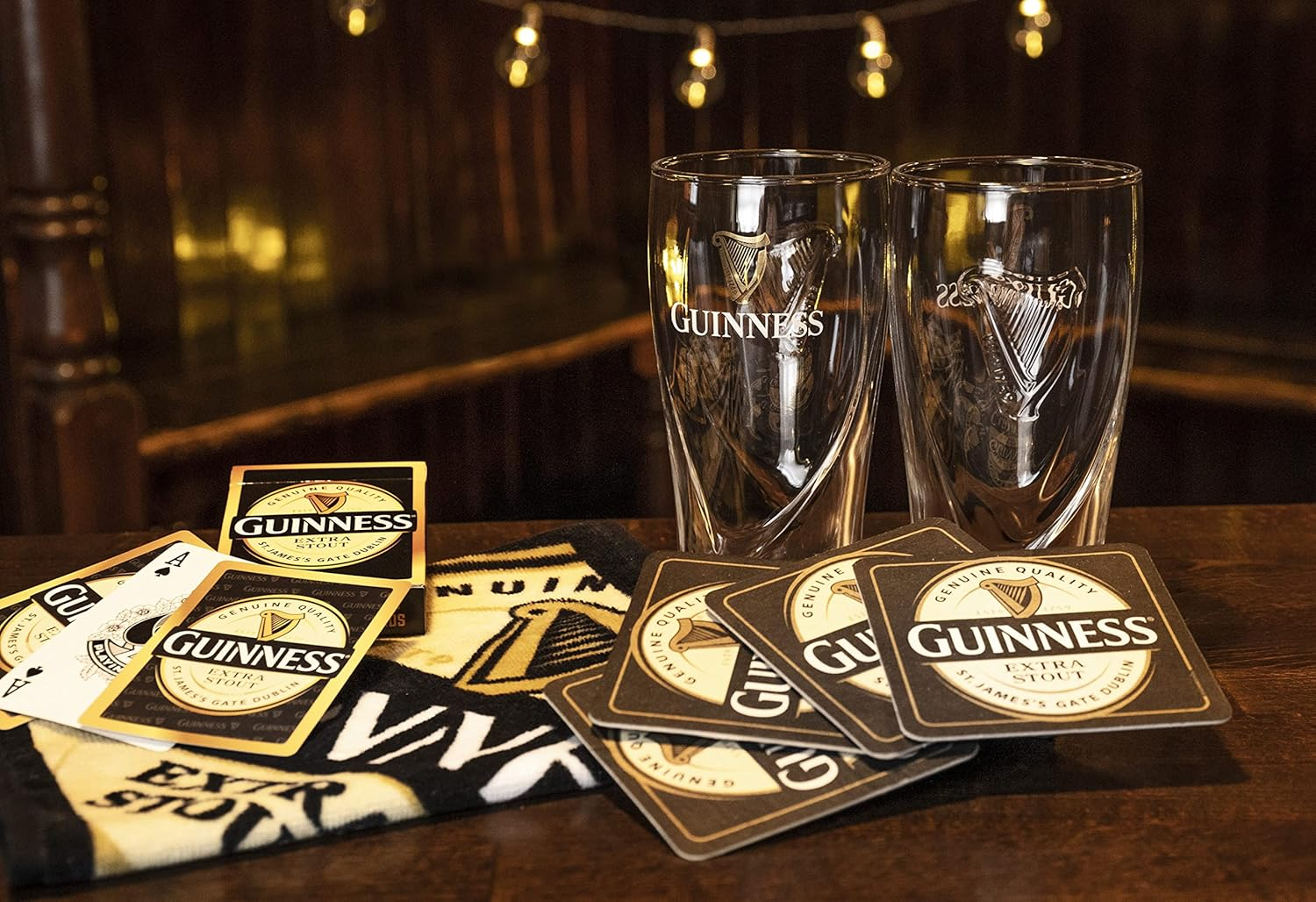 Official Guinness Home Bar Pack with Mats, Glasses, Towel & Cards image number 2