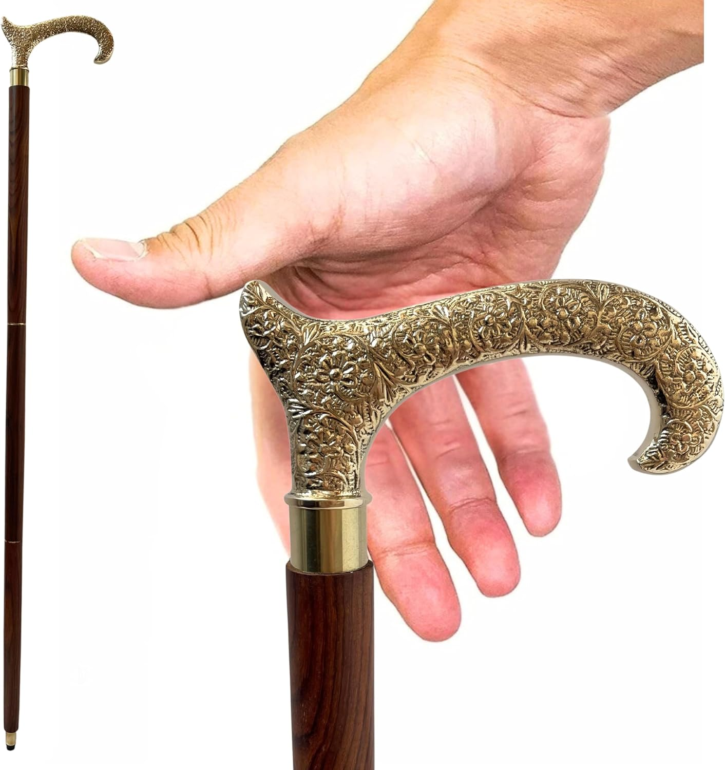 Must Buy - Derby Walking Stick Cane - Souvnear Canes and Walking Sticks in Natural Wood with a Brass Handle T Shape - Wooden Decorative Walking Cane Fashion Statement