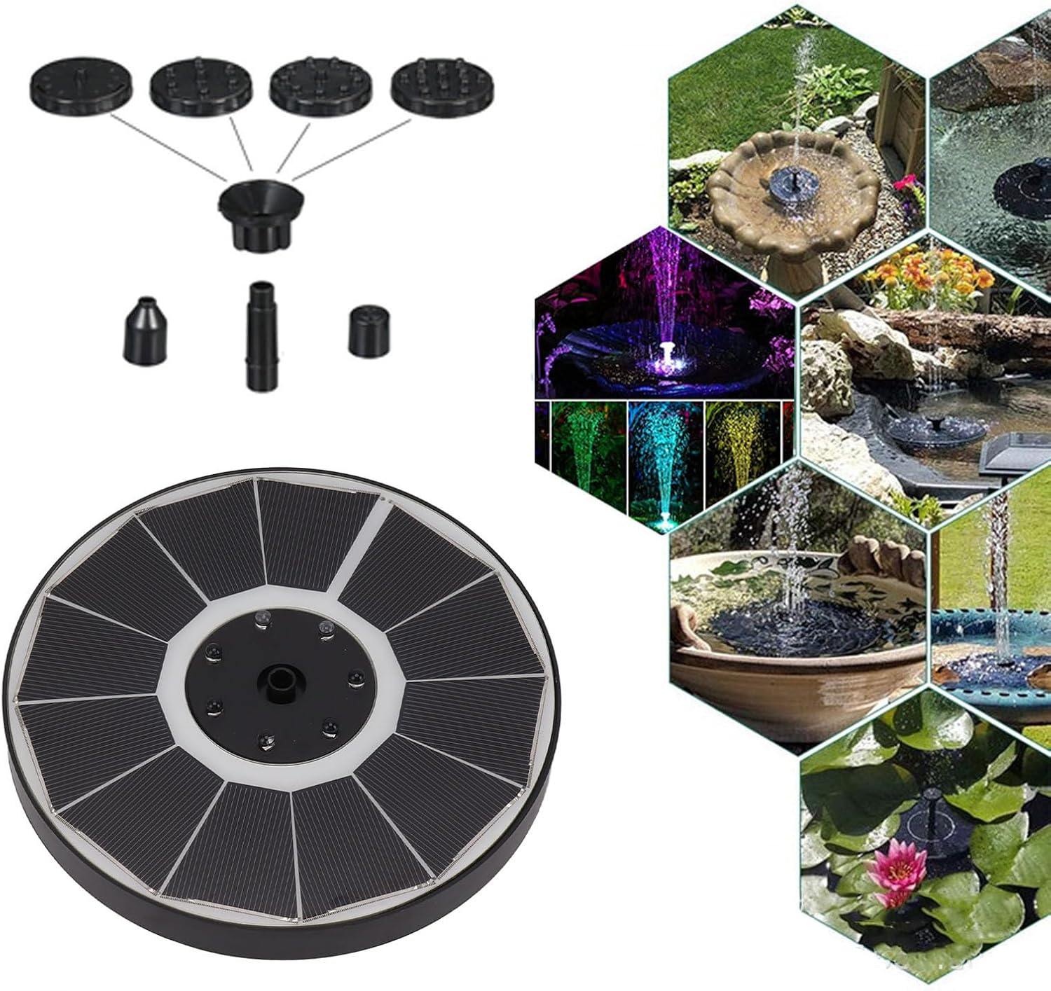 Solar Fountain with 8 Nozzles, Solar Bird Bath Fountain Pump, Powerful Bird Bath Fountains, Solar Water Fountain Pump for Garden, Pond, Pool, 3.5W Solar Fountain with 8 Nozzles image number 6