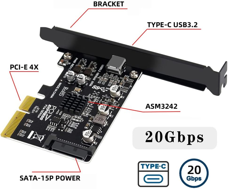 NFHK USB 3.2 Gen2 Type-C 20Gbps USB-C to PCI-E 4X Express Card Adapter for Desktop Motherboard image number 1