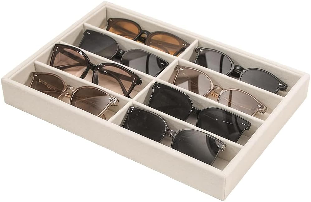 Sunglass Organizer Tray, Beige Velvet Glasses Trays, Eyeglasses Watches Jewelry Display Organizer Tray Box for Men Women (8 Grids Beige) - 6 Grids Beige image number 5