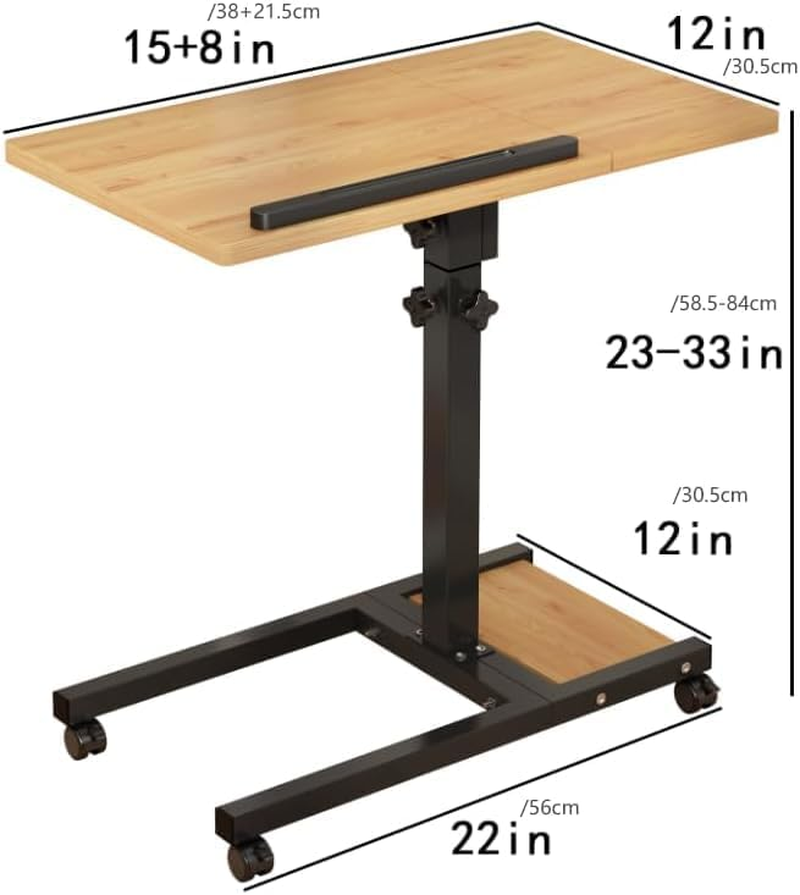 Laptop Desk Laptop Stand for Bed Portable Desk Overbed Bedside Table Mobile Rolling Foldable Table Adjustable Height with Locked Wheels & Mouse Pad for Bed Office Sofa