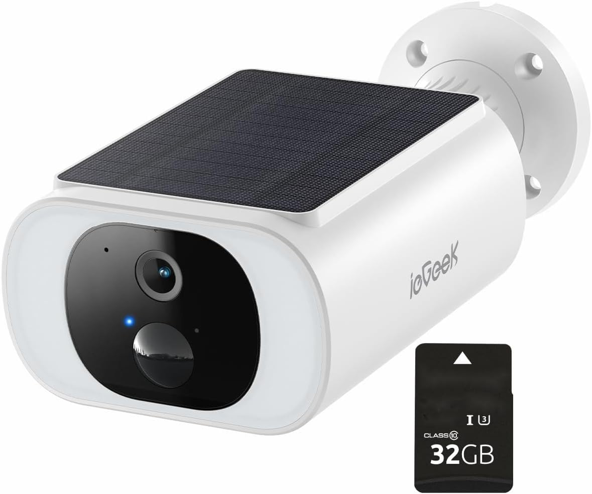 Iegeek 2K Solar Security Camera Outdoor Wireless with Embedded Solar Panel, Battery CCTV Camera Systems, Outdoor Camera Home Wifi Security Camera, Color Night Vision, Motion Detection,Siren Floodlight image number 5