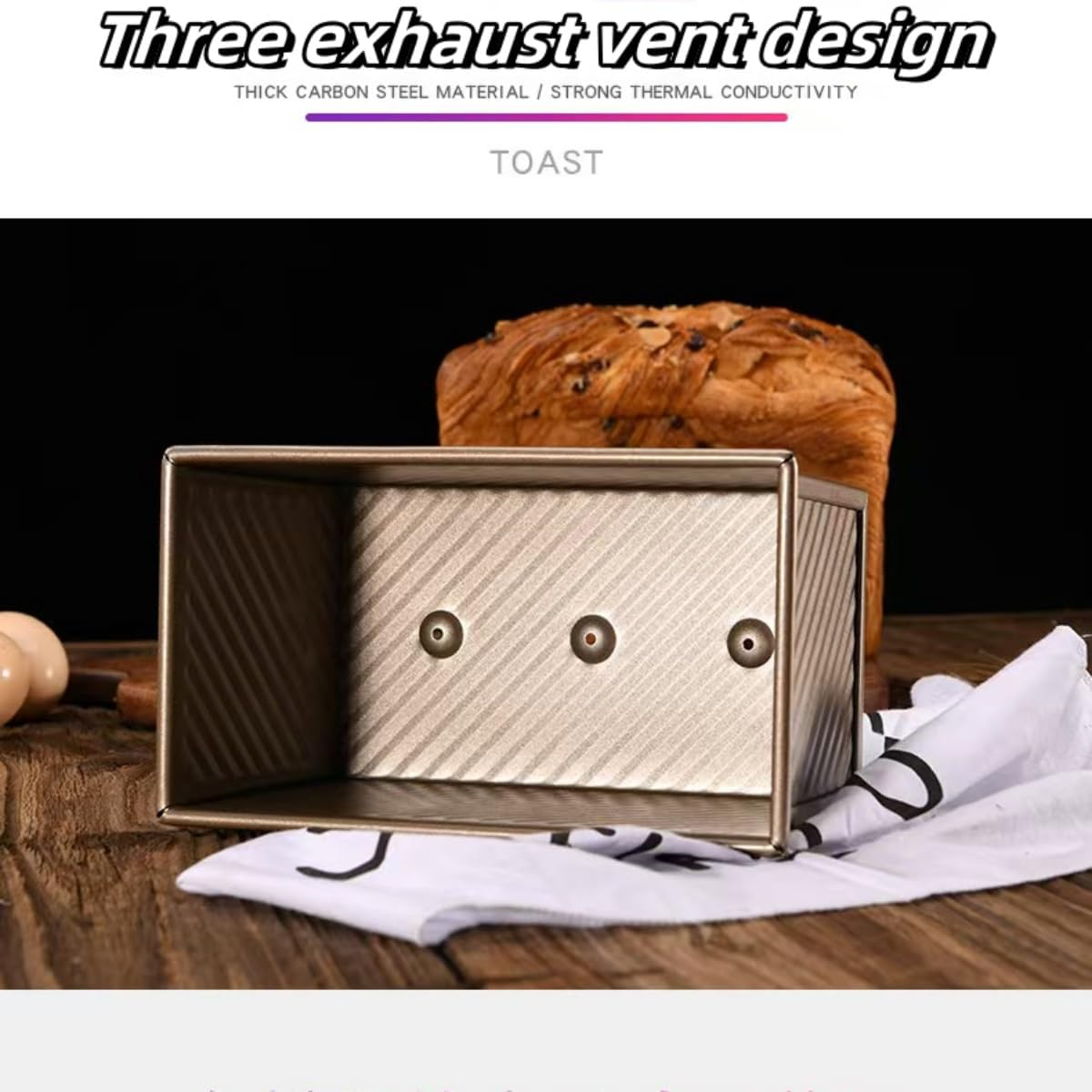 Pullman Loaf Pan 1 Pack, 450G Non-Stick Bread Pan with Lid Carbon Steel Gold Toast Box Mold with Cover for Bakeware Bread, Bread Pans for Homemade Bread, Baking Bread