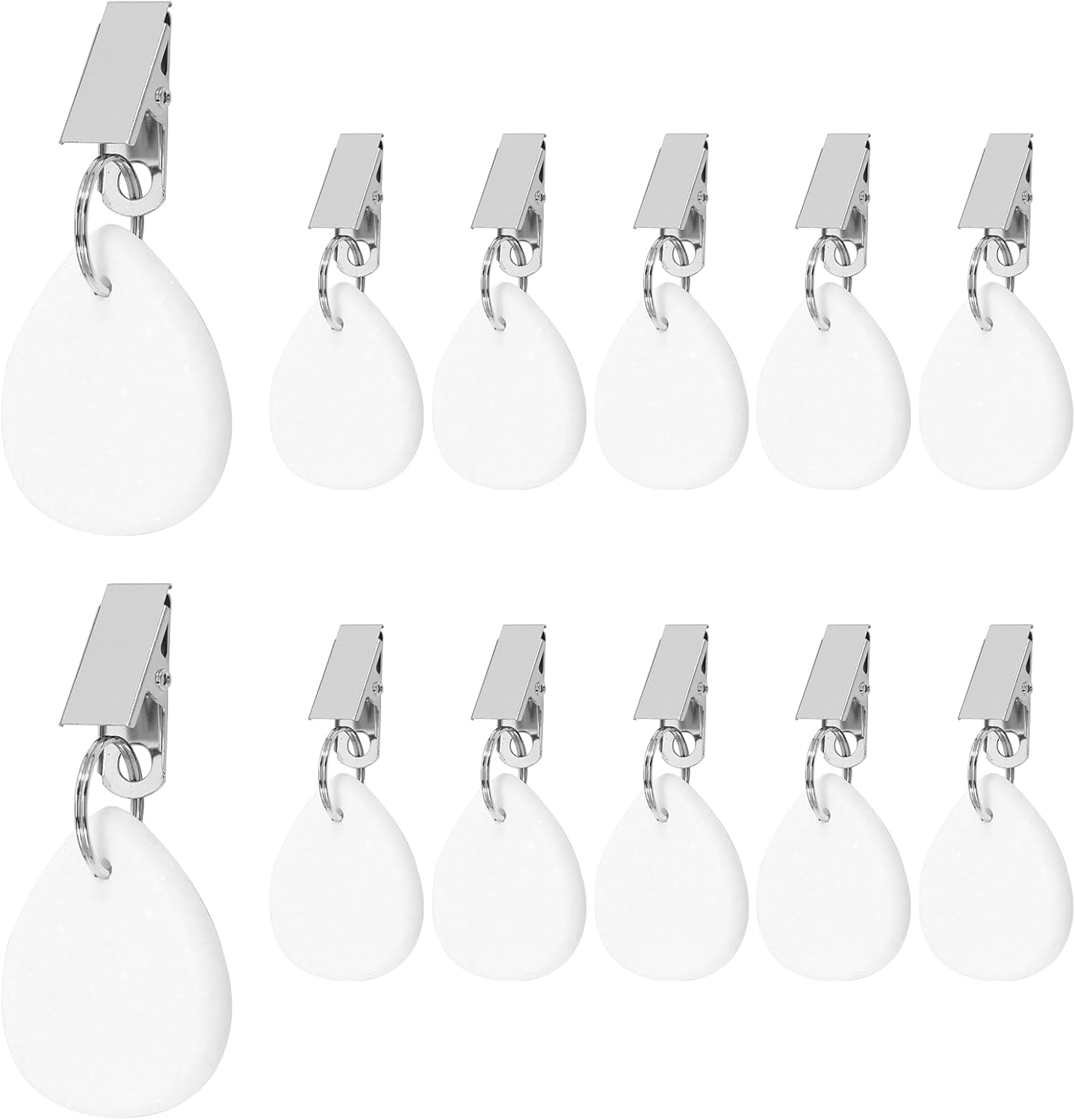 12 Pcs Tablecloth Weights with Stainless Steel Clips Water-Drop Tablecloth Weights Outdoor Tablecloth Weights Tablecloth Pendant to Hold Things down Tablecloth for Picnic Tables (White)