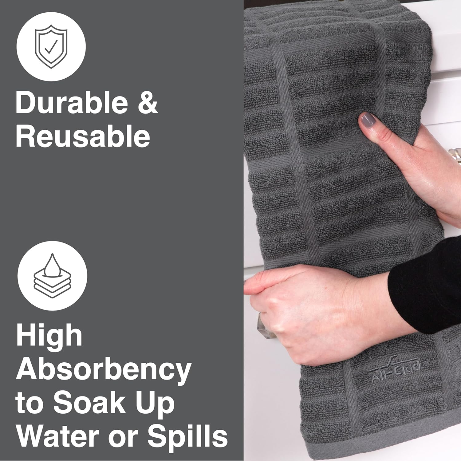 All-Clad Textiles 100-Percent Combed Terry Loop Cotton Kitchen Towel, Oversized, Highly Absorbent and Anti-Microbial, 17-Inch by 30-Inch, Solid, Pewter Grey Solid Pewter image number 6