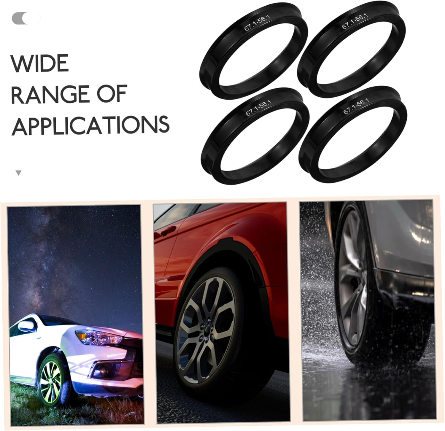 GANAZONO 4Pcs Car Wheel Hub Rings Hub Centric Rings 67.1-56.1Mm Plastic Center Bore Adapter for Automotive Wheel Accessories Car Exterior Decoration image number 5