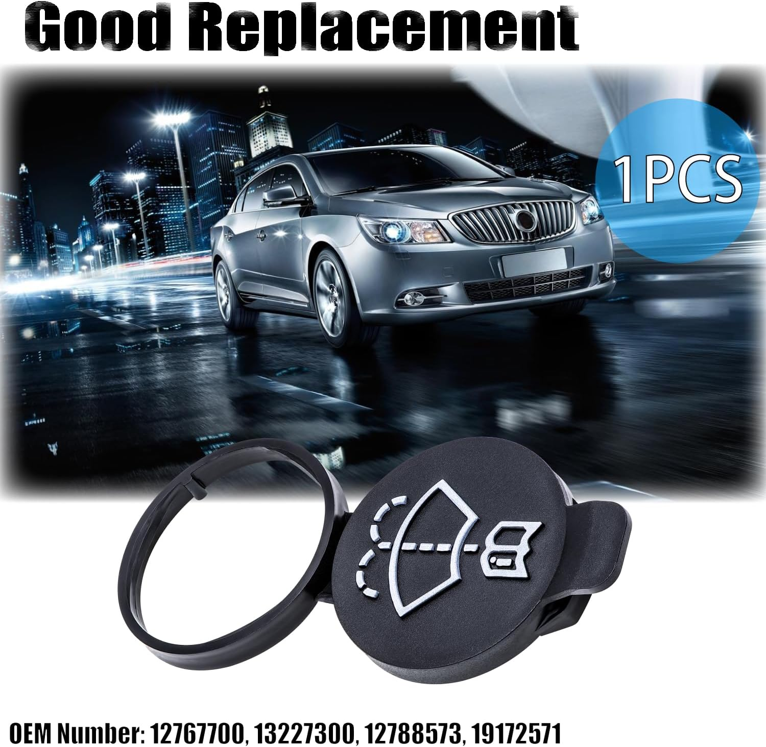 MEAJOO 1PCS Windshield Wiper Washer Fluid Reservoir Cap Tank Bottle Cap OEM 13227300 12767700 19172571 12788573 4563292 (Black)