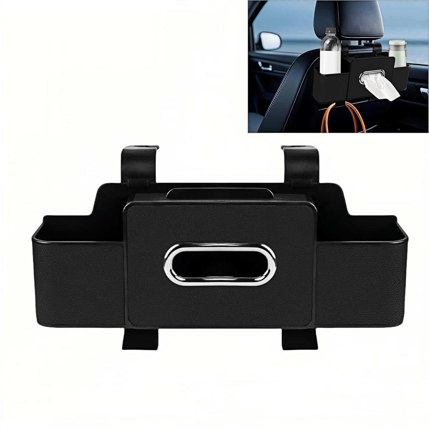 Car Backseat Organiser with Cup Holders & Storage Hooks, Holds Phones, Drinks, Snacks & Bags, Compatible with Most Vehicles image number 1