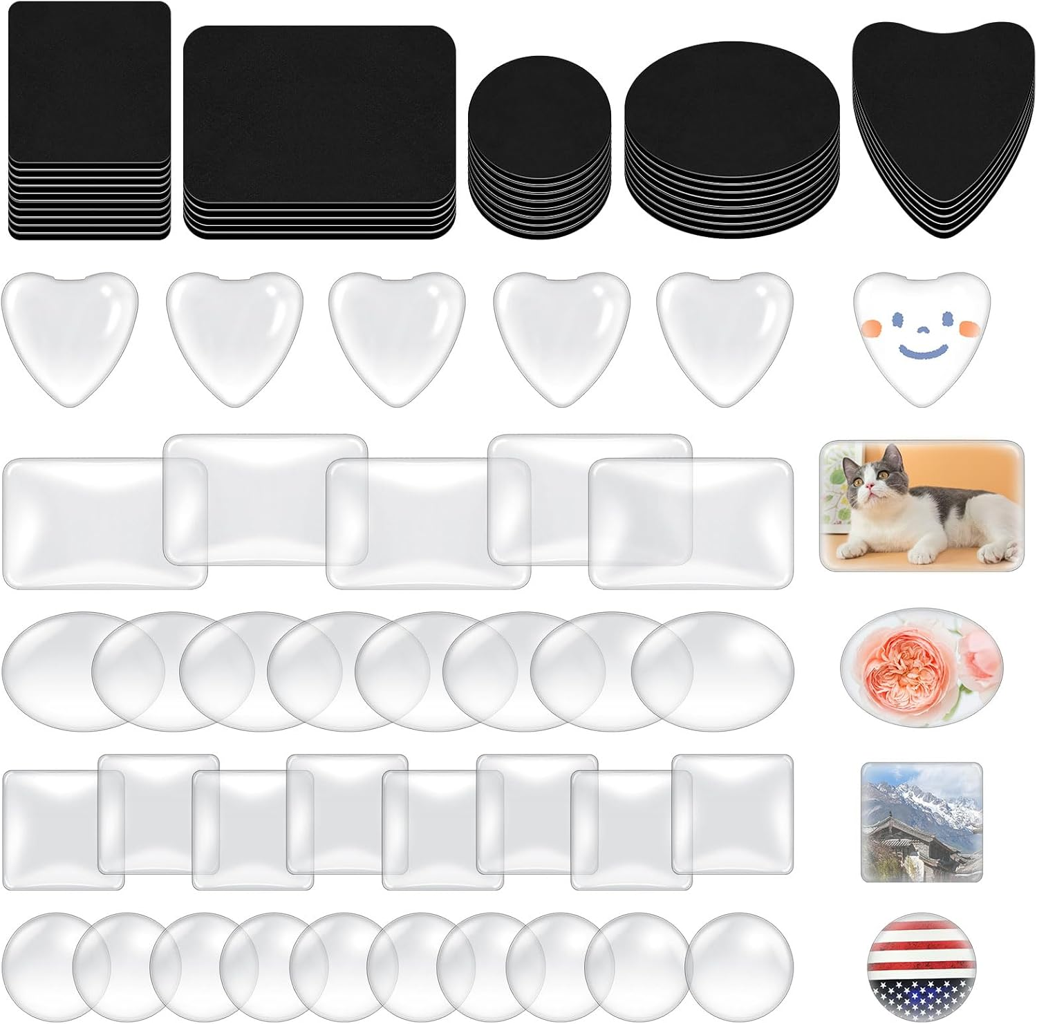 Glarks 72Pcs Fridge Magnets Craft Set Round/Oval/Square/Heart/Rectangle Shape Ferrite Ceramic Magnets with Adhesive Backing and Transparent Glass Cabochons for Fridge Office Locker Whiteboard Making image number 1