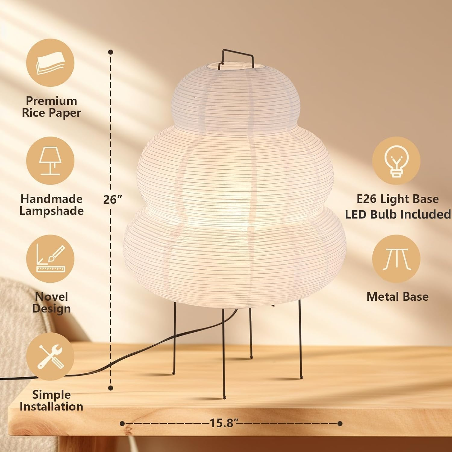 KSUCTE Noguchi Style Akari Floor Lamp &ndash; Handmade Rice Paper Lantern | Snowman Shape, Cozy Ambient Lighting for Living Room, Bedroom, or Office image number 1