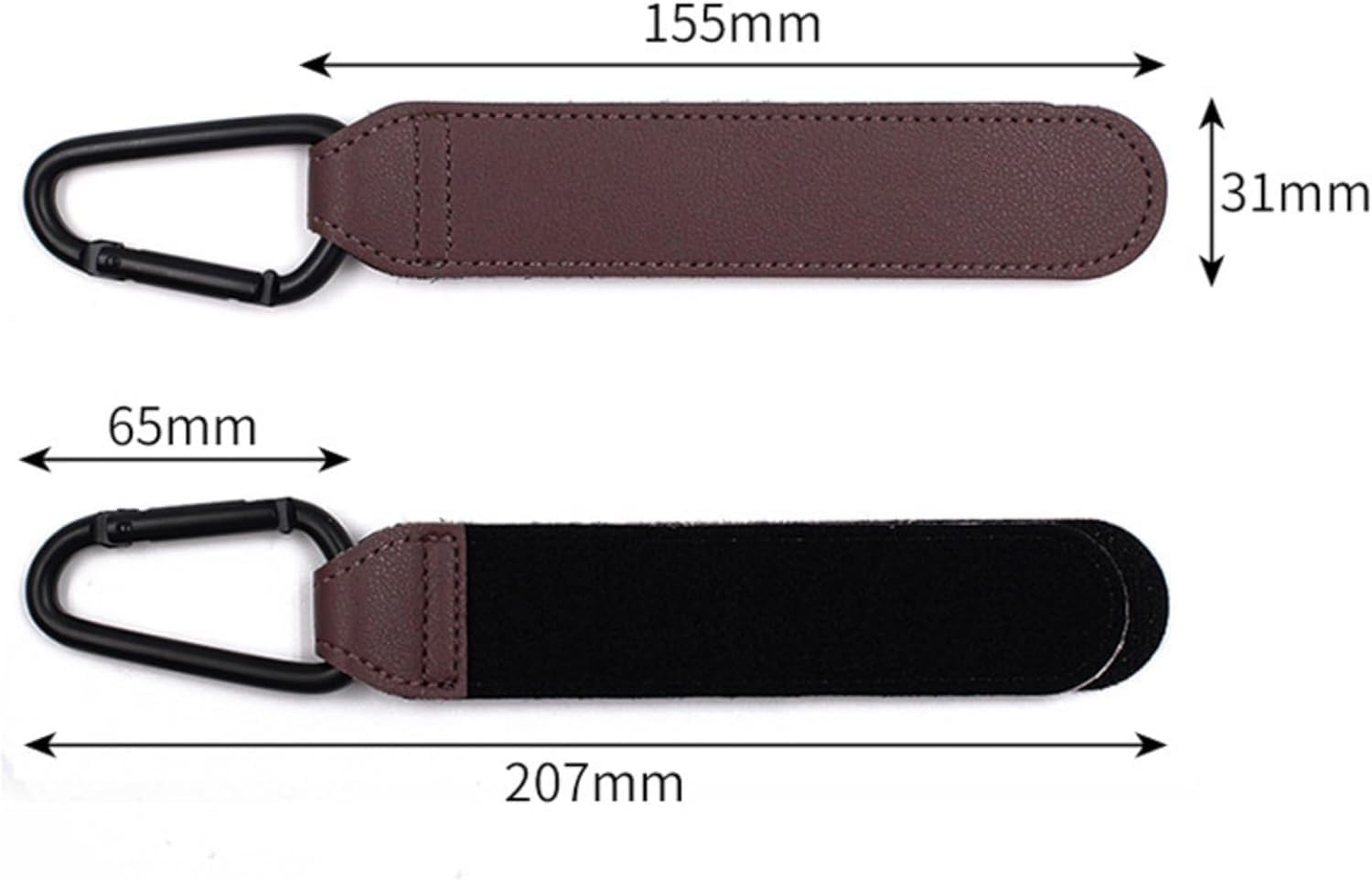 2 Pcs Baby Bag Clips, Leather Buggy Clips Multipurpose Hooks Pram Clips, Pushchair Clips Baby Stroller Hooks with Sturdy Carabiner and Strong Magic Adhesive for Hanging Shopping Handbag Changing Bag image number 6