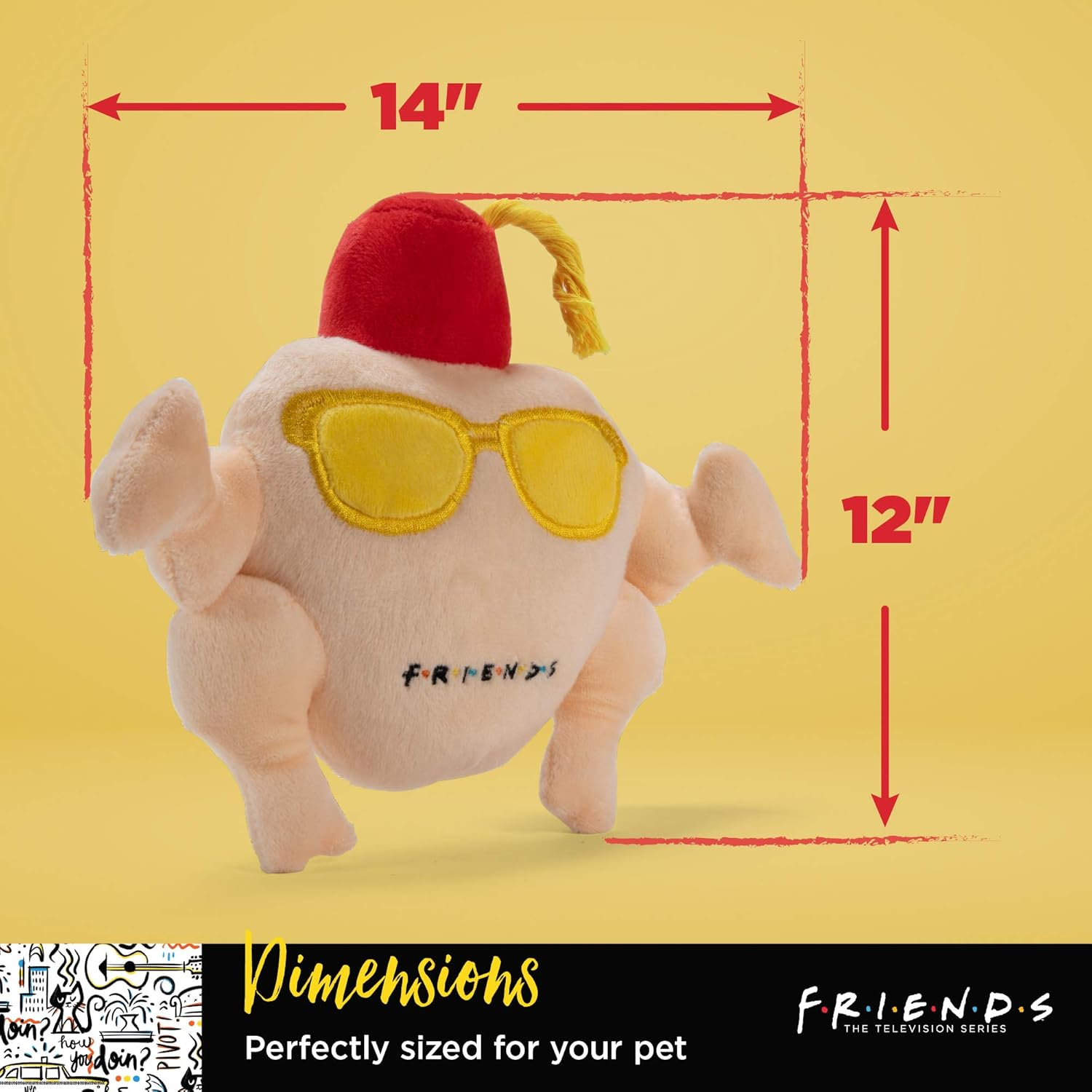 Warner Brothers for Pets Friends TV Show Turkey Head Plush Dog Toy | 12-Inch Cute Squeaky Toy for All Dogs | Stuffed Animal Dog Toys with Squeaker, Friends Thanksgiving Episode image number 1