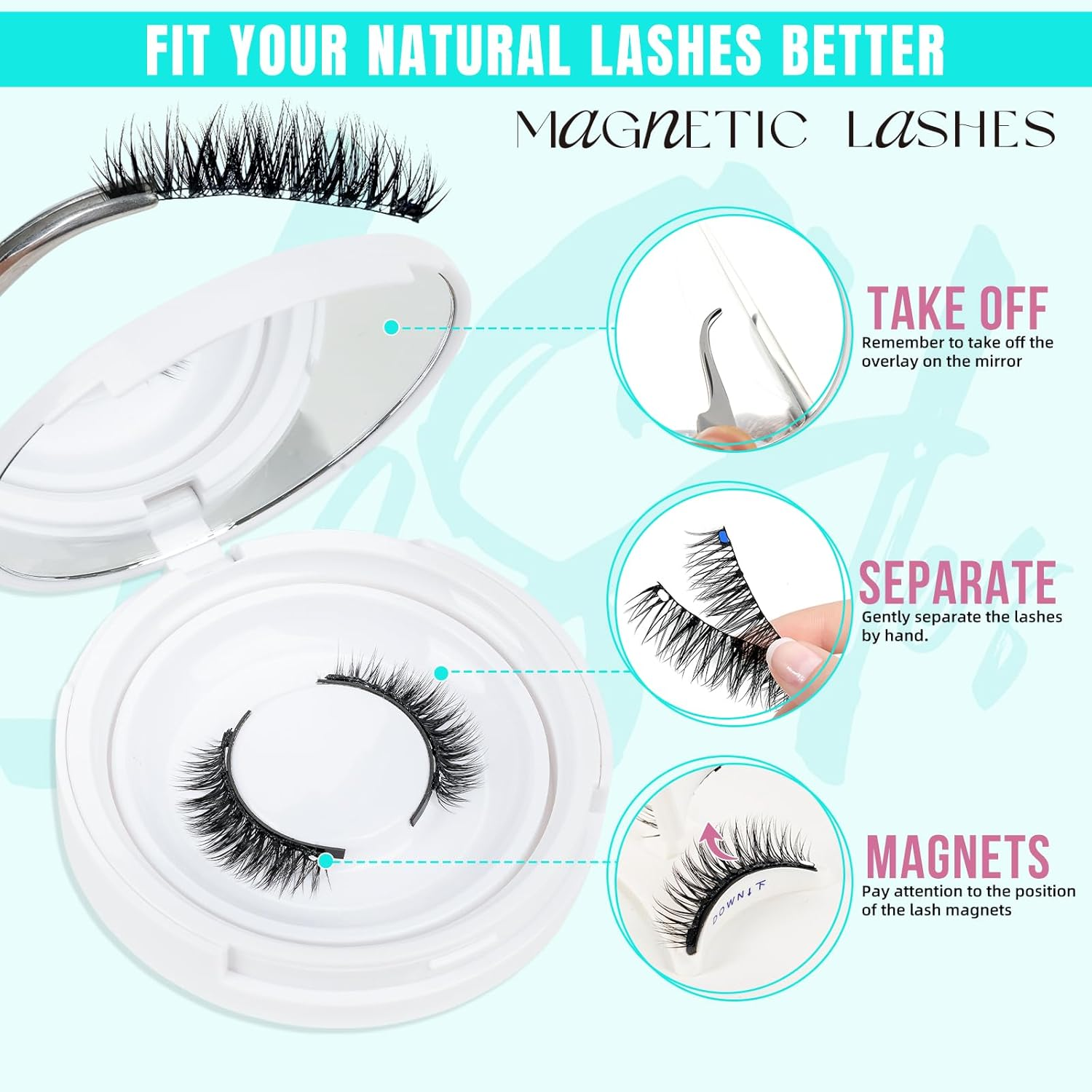 Magnetic Eyelashes with Lash Clusters Applicator 5 Magnets Fluffy Magnetic False Lashes Kit Wispy Reusable Cluster Eyelash Extensions with Magnets No Lashes Glue or Liner Needed(1 Pairs-Dense)