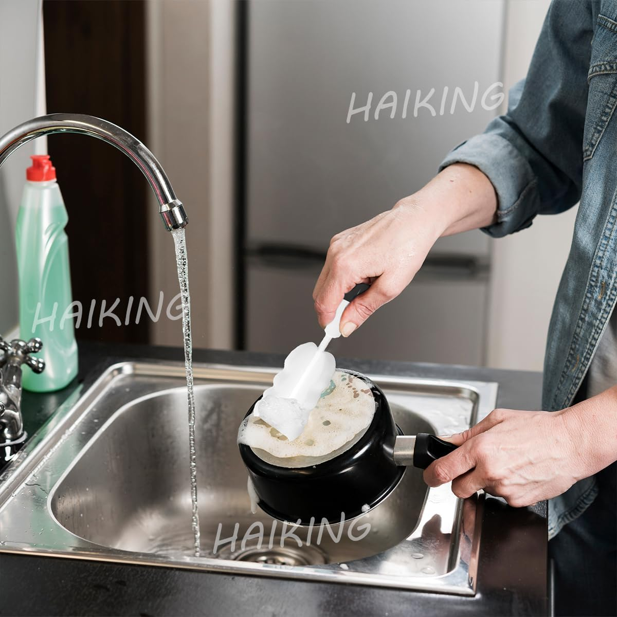 HAIKING Cup Cleaning Sponges, 5 PCS Long Handle Water Bottle Cleaners for Kettle, Tumbler, Sports Bottles (Removable) image number 4