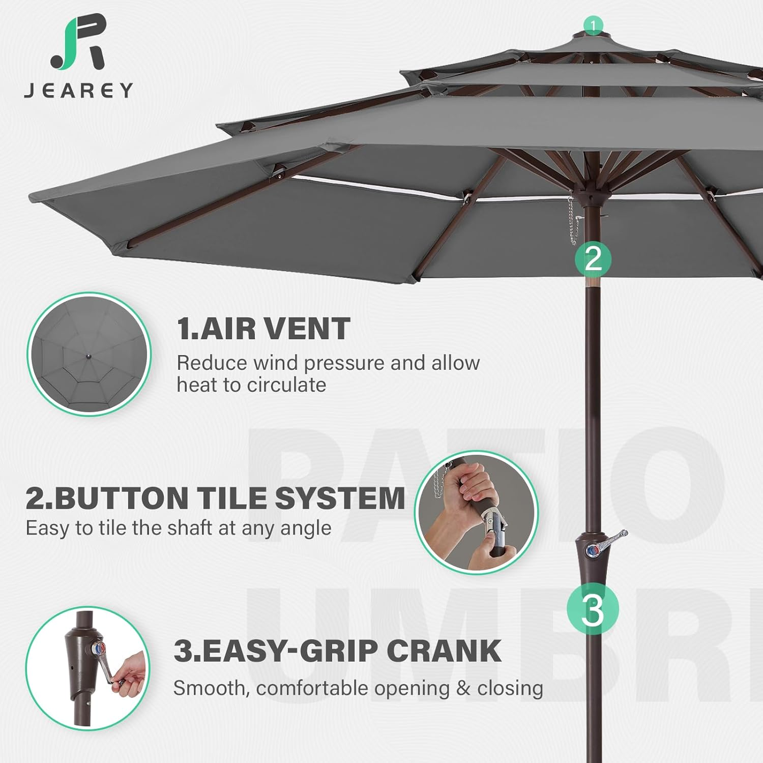 JEAREY 9FT 3 Tiers Patio Umbrella Outdoor Market Umbrella Table Umbrellas image number 6