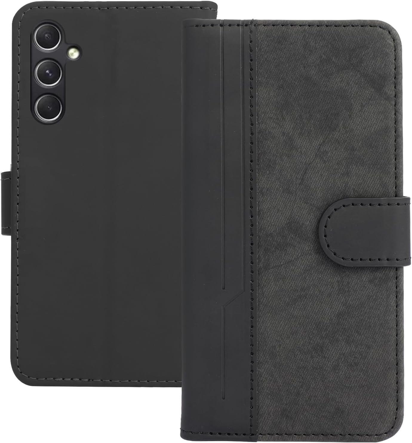 TEDTIKJT Mobile Phone Case for Xiaomi 15 Ultra 6.73 Inch Case with Stand Function Card Slot Protective PU Leather Flip Cover for Xiaomi 15 Ultra Case Foldable, Business Splicing Black