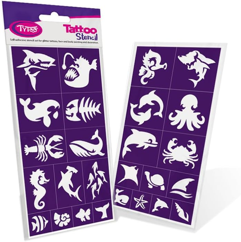 Tytoo Glitter Tattoo Stencil Set - Reusable Templates for Children & Adults - EU Design, Skin-Friendly, Perfect for Parties, Children'S Make-Up & Body Painting (Sea Animals) image number 2