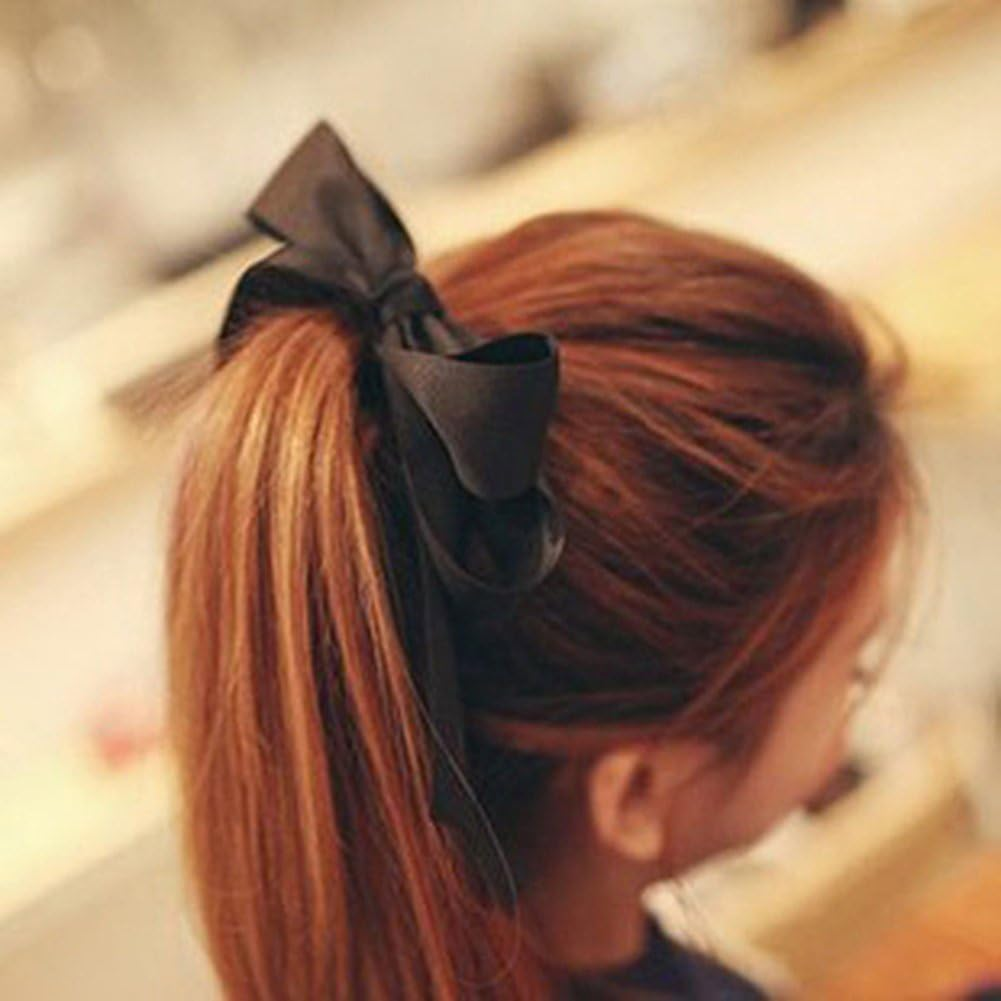 2 Pcs Black Ribbon Rope Bowknot Hair Ties, Elastic Hair Band Girl Hair Styling Accessories Ponytail Holders image number 6