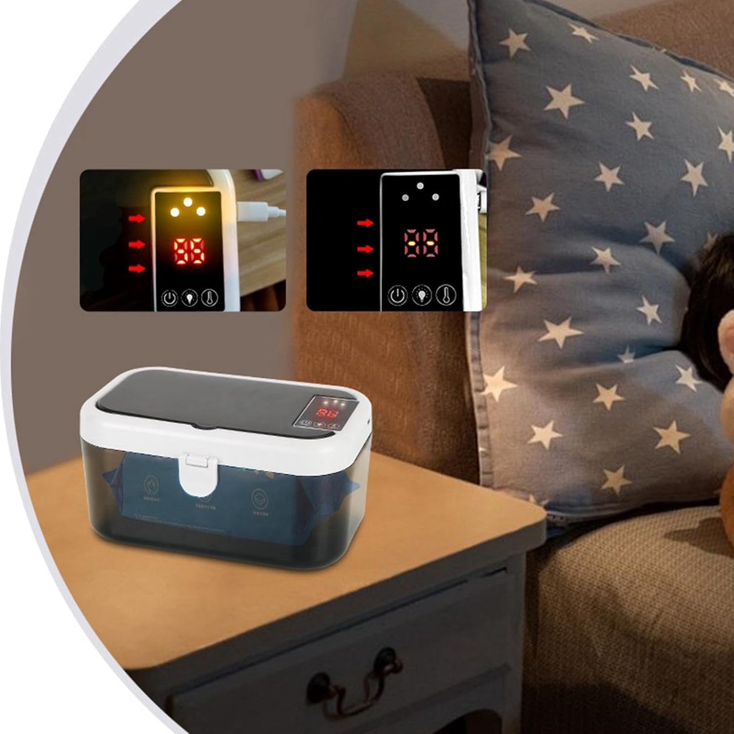 TENOL Wipe Warmer Portable USB Wipes Warmer Night Light Large Capacity Thermostat Wet Wipe Machine Wipes Heater for Car Travel, White