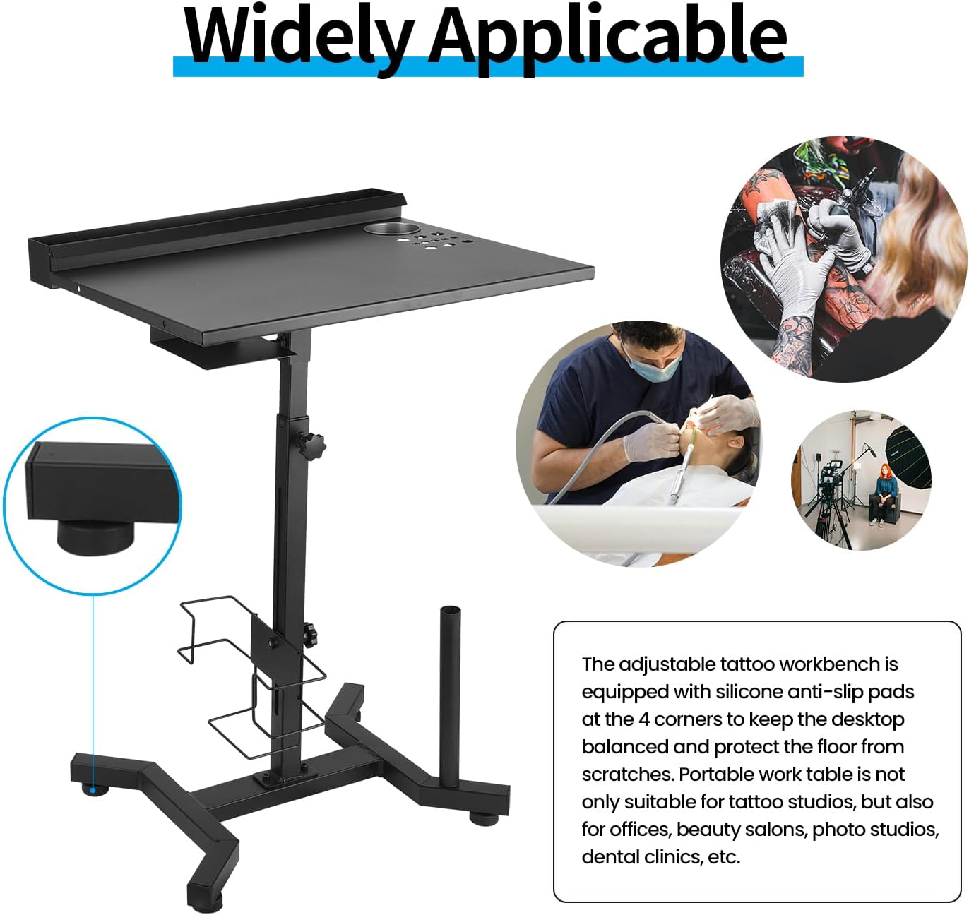Tattoo Work Station Tattoo Salon Tray Cart Portable Work Table with Detachable Storage Shelf Tattoo Armrest Stand Adjustable Height Tattoo Stand Desk for Tattoo Supplies and Equipment image number 4