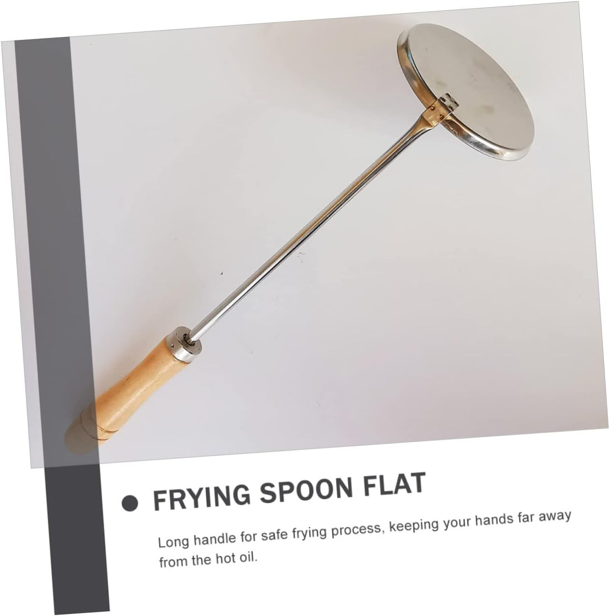 STOBAZA Flat Frying Spoon Stainless Steel with Long Wooden Handle, Small round Edge Oil Dumpling Mold Tool for Home Cooking and Deep Frying, Heat Resistant Kitchen Utensil for Pancakes and Pastries image number 2