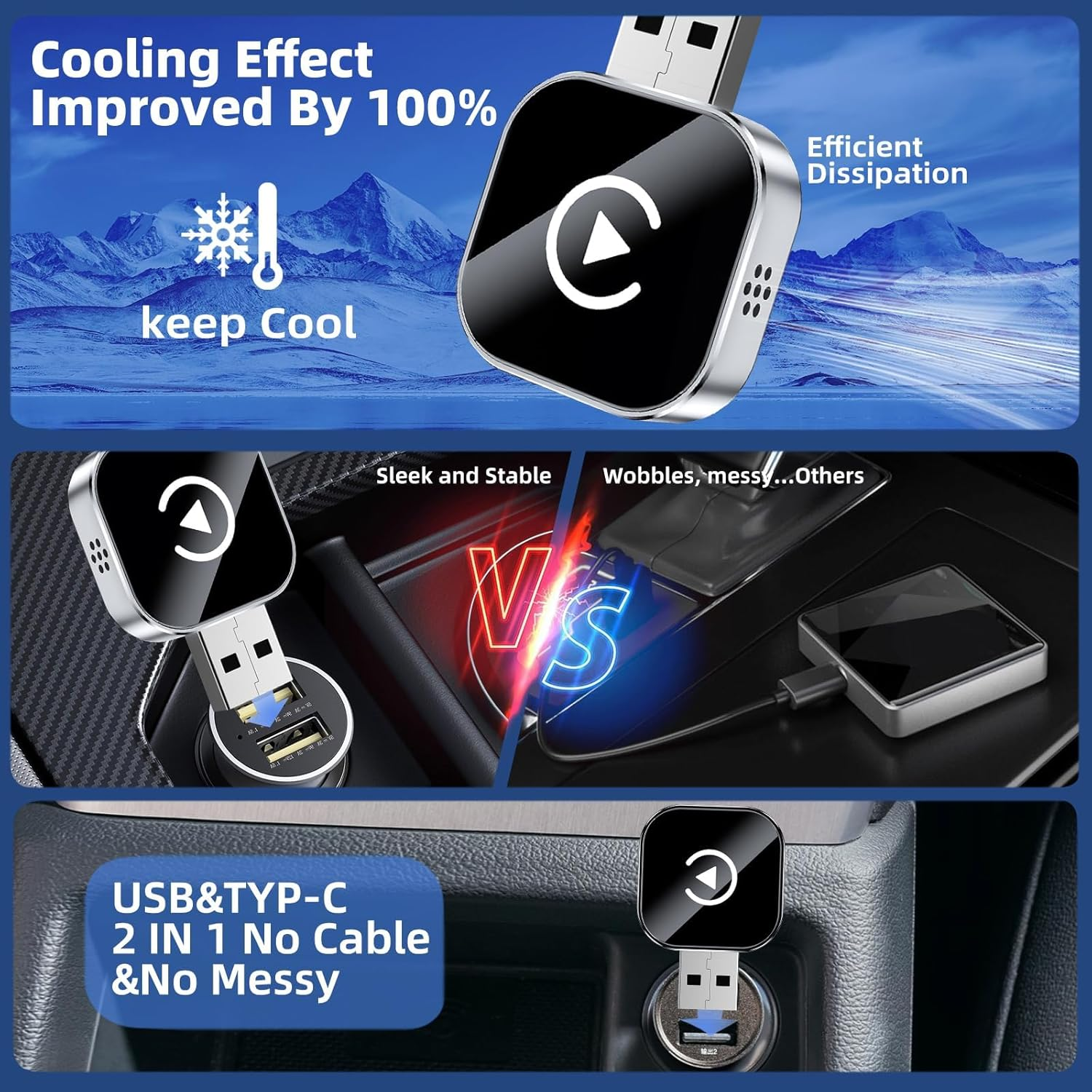 2025 Upgrade 2-In-1 Wireless Carplay & Android Auto Adapter &ndash; Plug & Play Wireless Dongle for Iphone Ios 10+ / Android 11+, Retains Original Car Controls, Compatible with Cars 2017+ - Silver image number 6