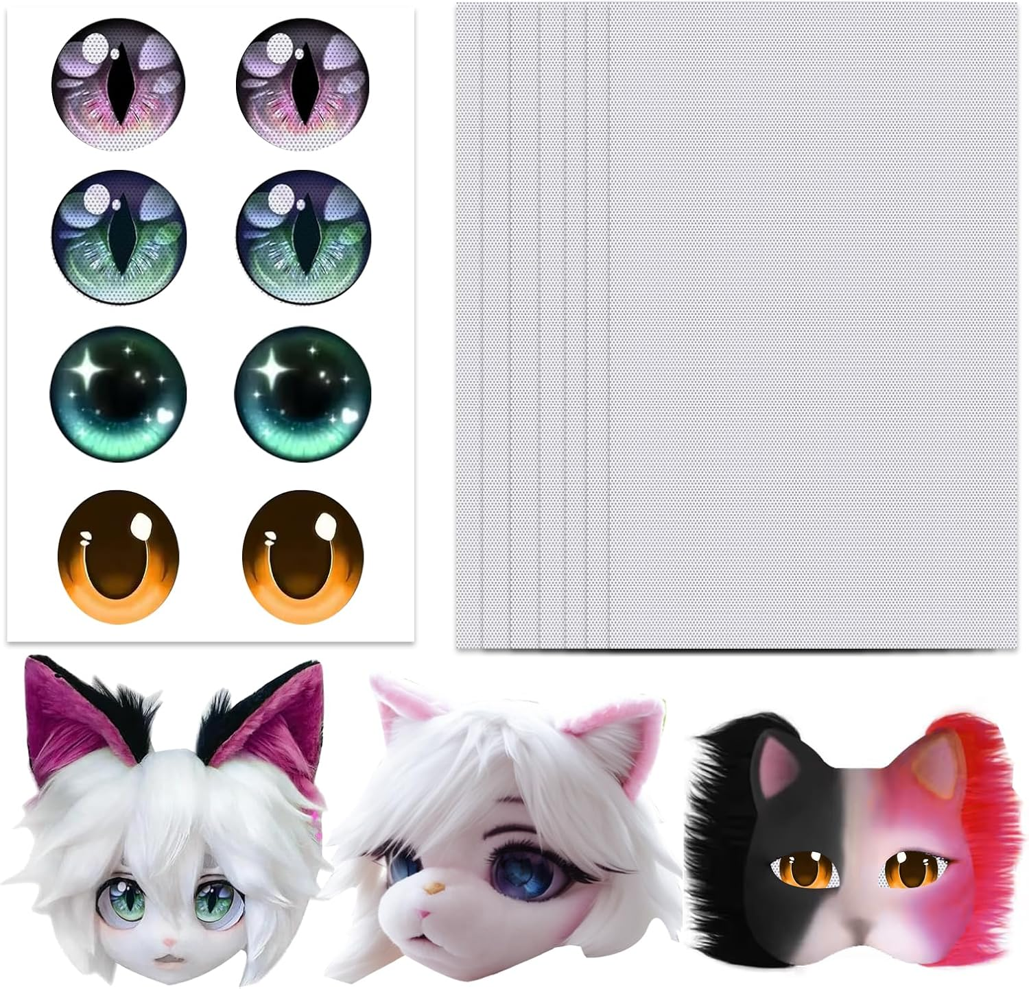 10PCS Fursuit Eye Plastic Mesh,Plastic Mesh Sheet,Fursuit Eye Mesh,Buckram,White Mesh,Sew in Net,Plastic Canvas Sheets,Mesh Fabric,Mesh Mask Needlepoint Canvas,Waterproof Printable Eye Net for Cosplay