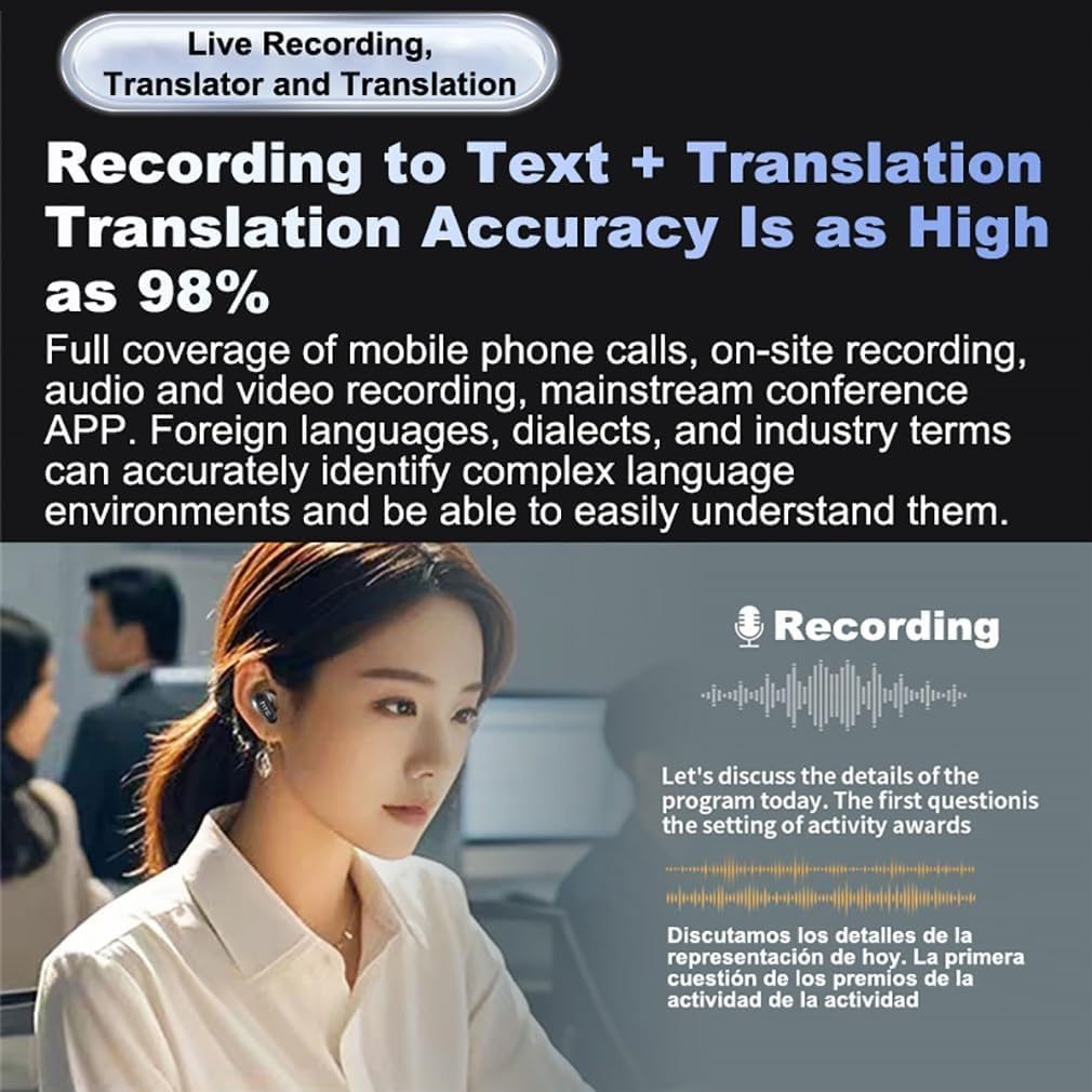 NE20 Earbuds AI Translation Earbuds Real Time, NE20 Translation, with 140 Language AI Translator Real Time, LCD Touch Screen Sport Wireless Headphones, IPX6 Waterproof (White)